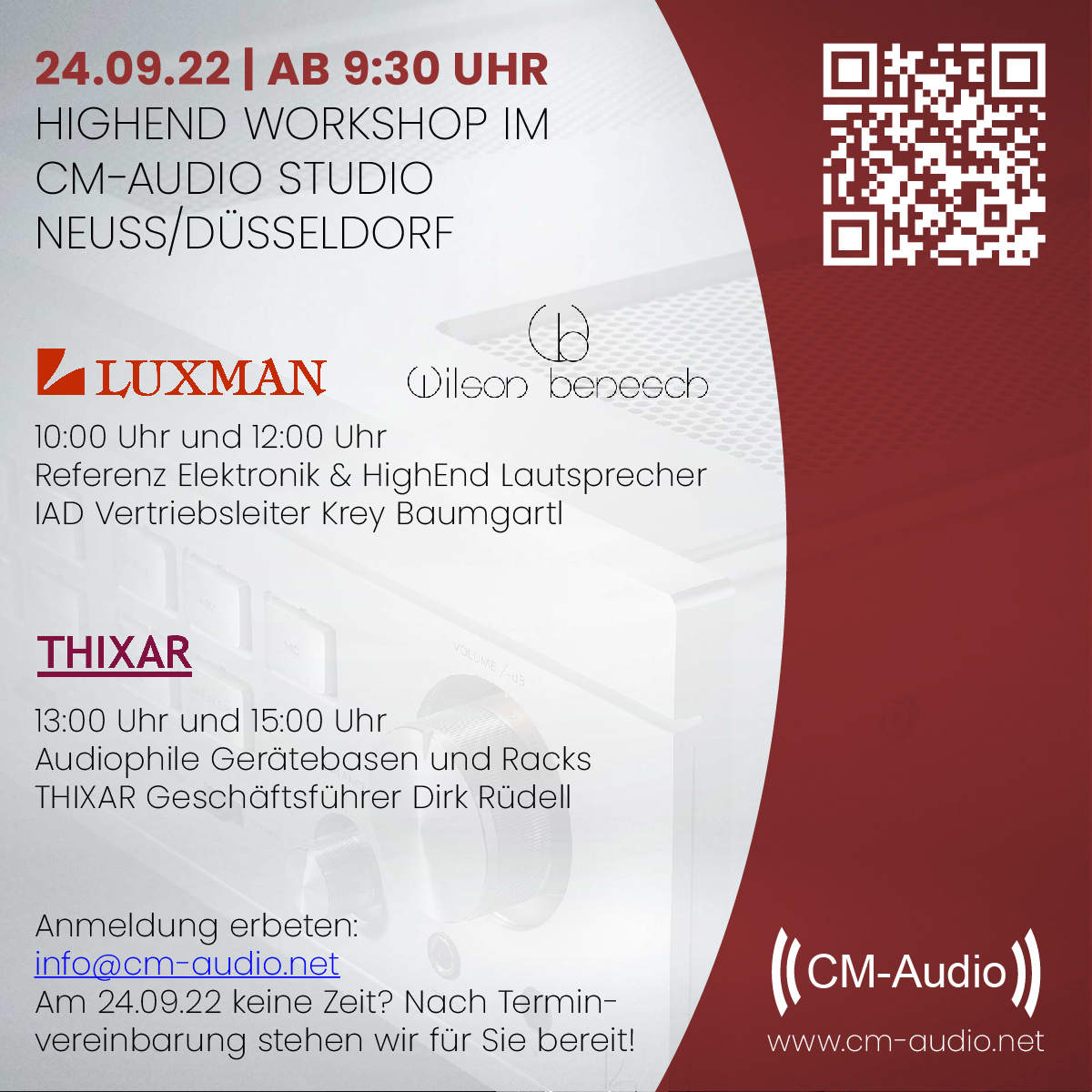 CMAudioDotNet's tweet image. HighEnd Workshop Studio Neuss/Düsseldorf
Luxman / Wilson Benesch / THIXAR
24.09.22 ab 9:30 Uhr 
cm-audio.net/workshop
#CMAudio #Luxman #WilsonBenesch #THIXAR #D10X #L595ASE #Endeavour3Zero #PrecisionP3