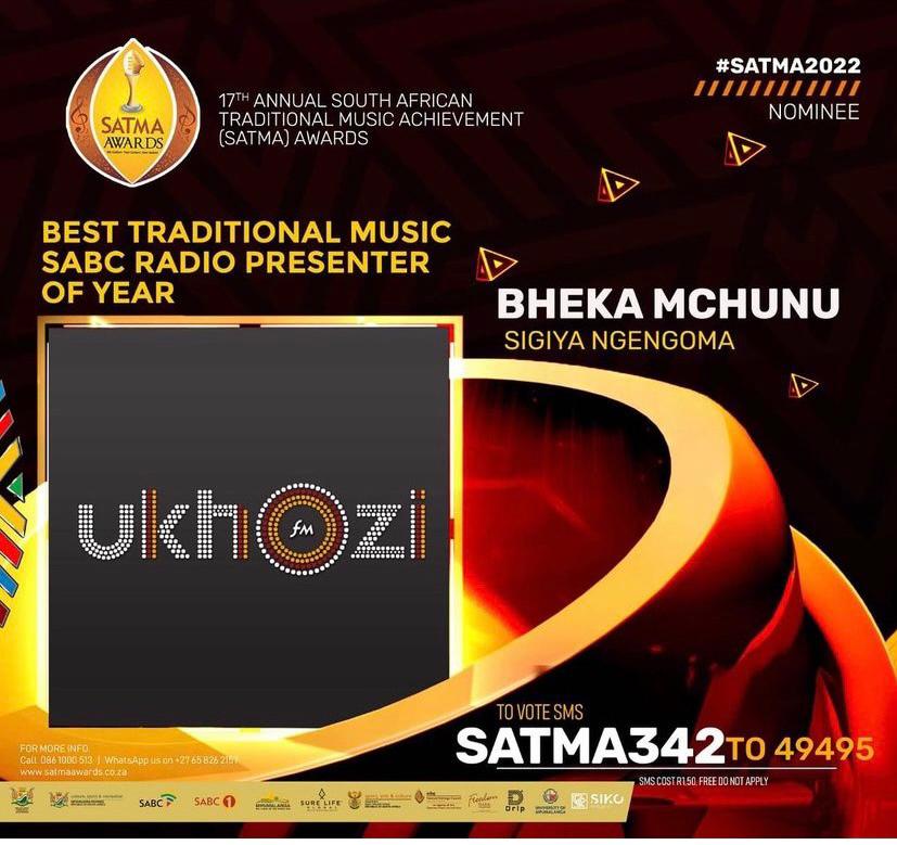 Ngicela ningivotele ngiqokiwe Kuma <a href="/satmaawards/">SATMA Awards</a> 2022 for Best Traditional Music Radio Presenter of the year. Sms satma342 ku 49495.

Ngiyabonga 
#UkhoziFM #Sigiyangengoma #Ezekhethelo #2022