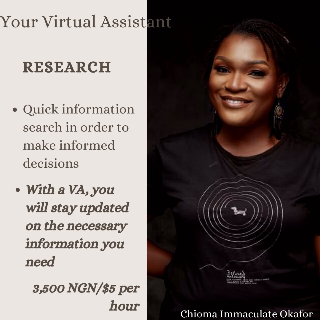 ChiomaVA's tweet photo. With a #VA you will be updated with necessary information to make those informed decisions.
#virtualassistantjos
#virtualassistantjobs https://t.co/3QCQKq6jDp