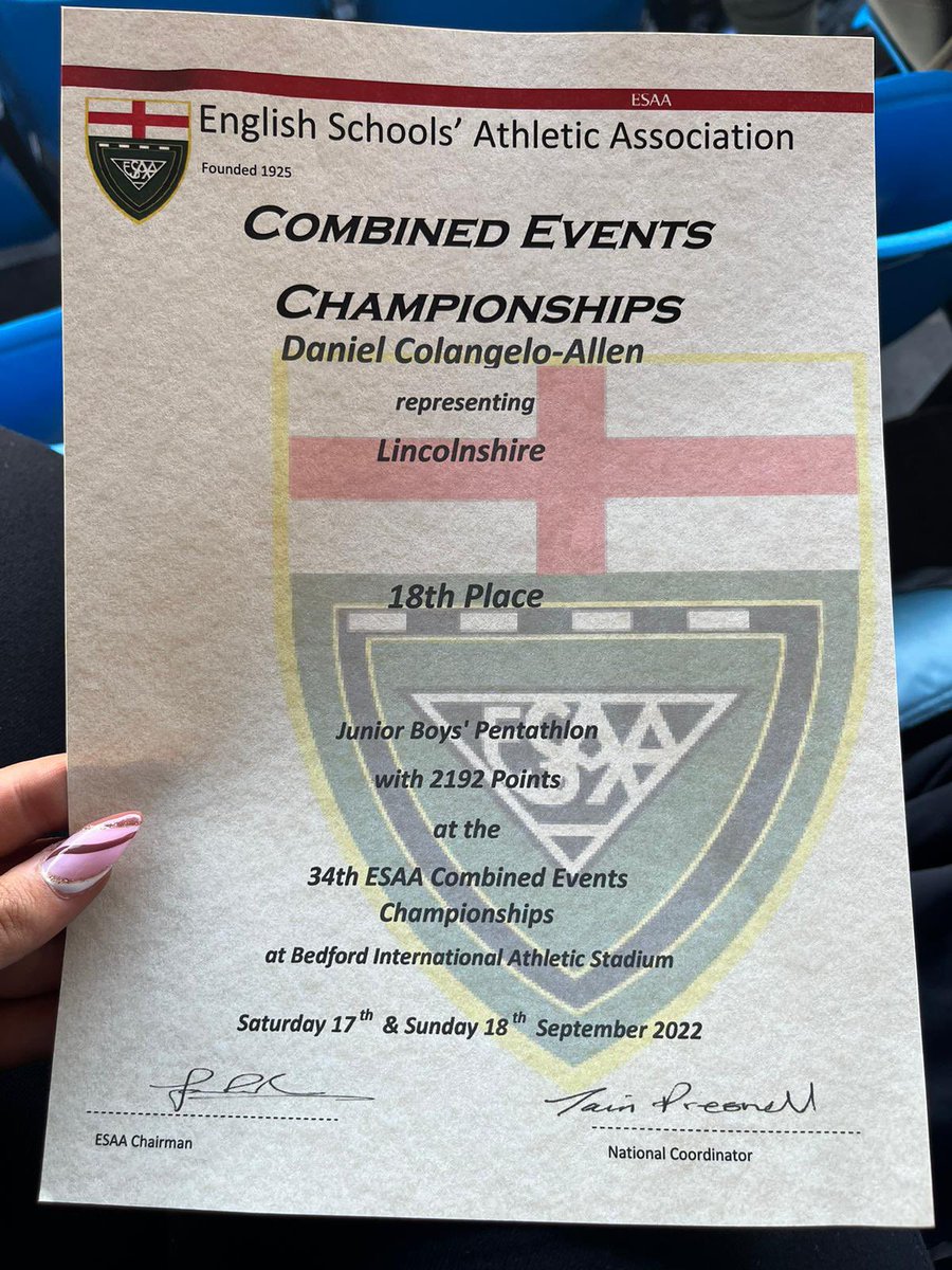 Really proud of Daniel &amp; his achievements today at the English Schools Finals today. 5 events &amp; PBs in every event! The National Finals are the top 40 lads at U15 level Nationally, most of the lads are a school year above Daniel &amp; he came 18th overall! 👏🏻👏🏻👏🏻<a href="/Deepings_School/">The Deepings School</a>