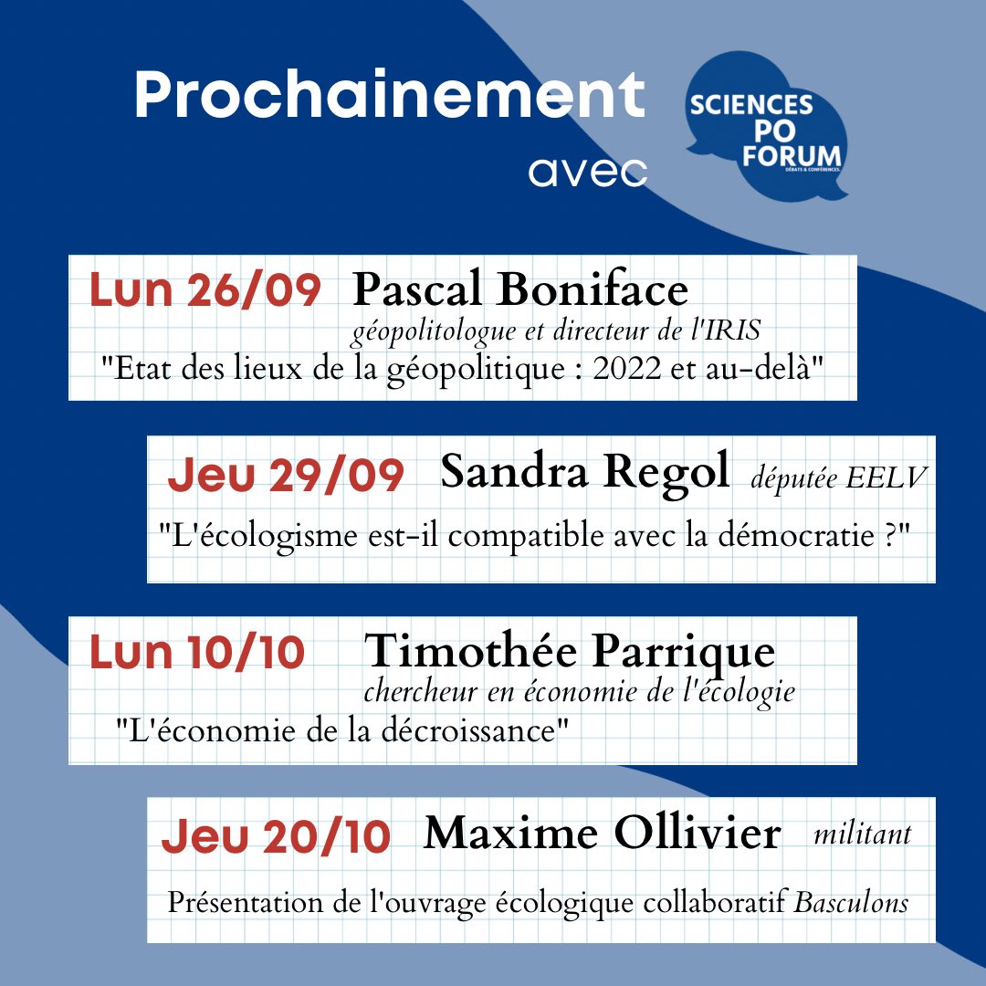 ScPoForum's tweet image. 💬 SPF est de retour pour une année chargée en invités de qualité !

Voici nos quatre premières conférences, on a hâte de vous y retrouver !
