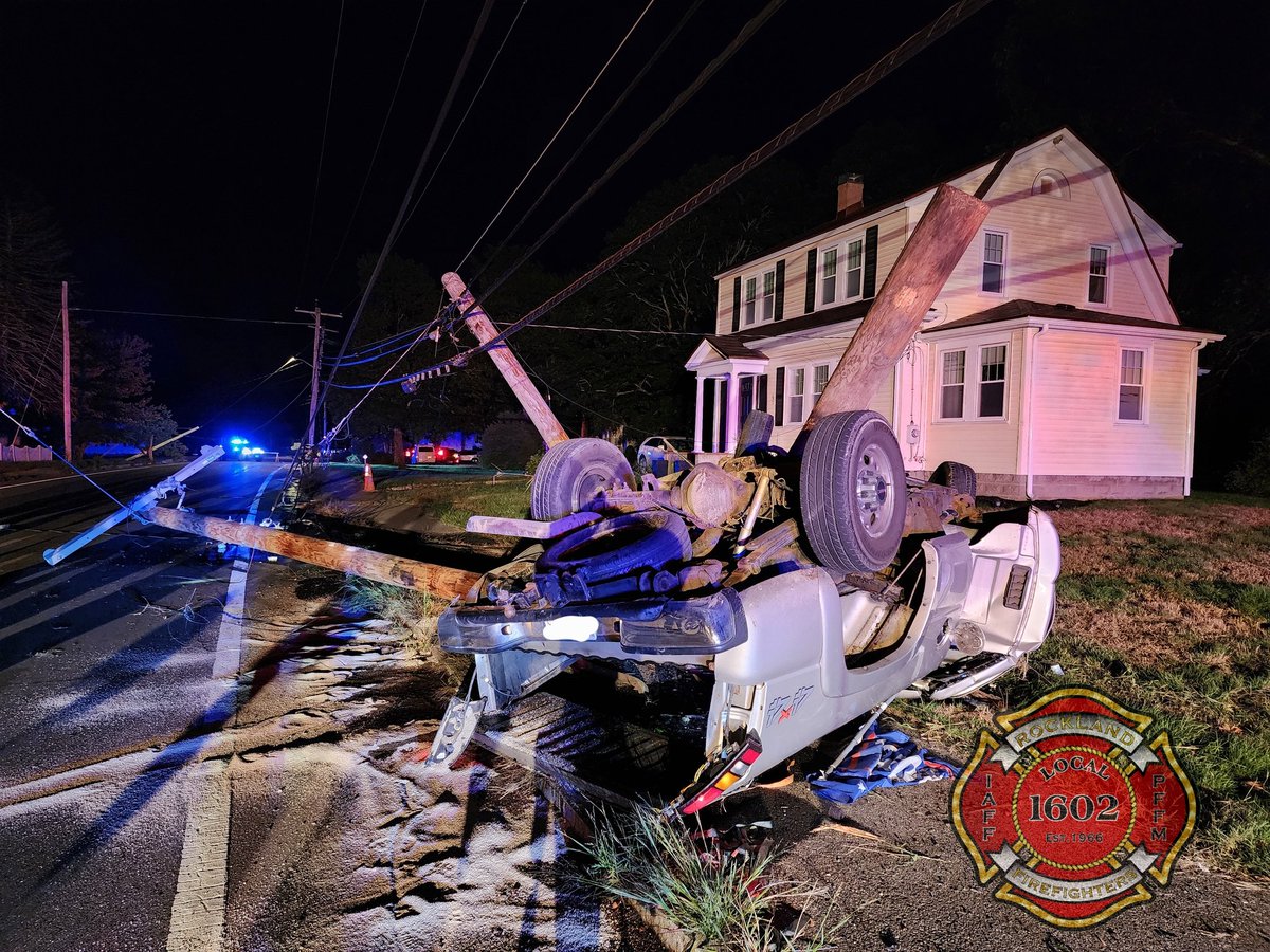RocklandFire's tweet photo. Rockland Firefighters responded to an MVC vs mult telephone poles near 639 Market St late Fri night. The driver was able to self extricate and was transported to the hospital for evaluation. The accident is under investigation by RPD. No further info is available. https://t.co/yLMtd33kaJ