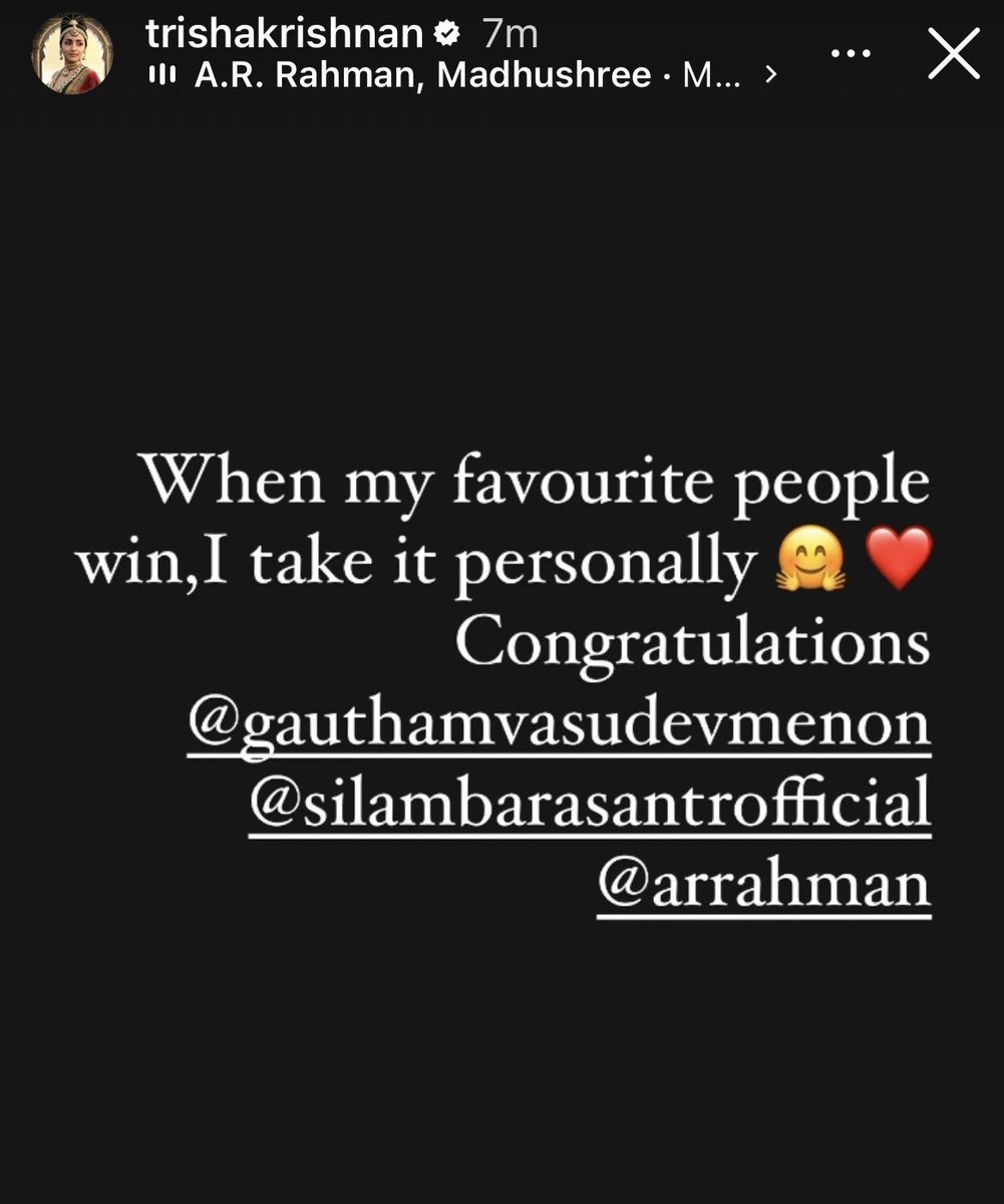 iamsathishsimbu's tweet photo. Our Jessy ❤️ @trishtrashers insta story.❤️

#VendhuThanindhathuKaadu #VTK #StunningHitVTK
@SilambarasanTR_ ❤️🤗 #SilambarasanTR https://t.co/voU73Y8ztR