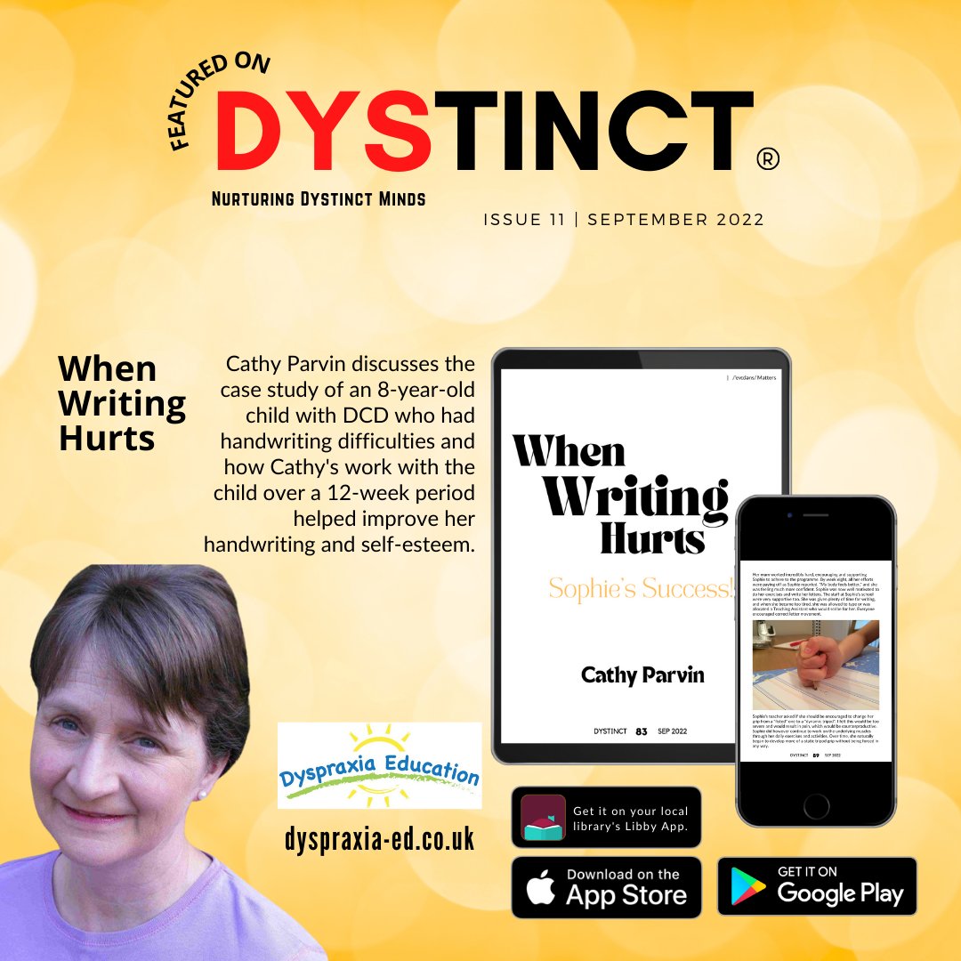 <a href="/DyspraxiaEd/">Dyspraxia Education</a> discusses the case study of an 8-year-old child with DCD who had handwriting difficulties and how Cathy's work with the child over a 12-week period helped improve her handwriting and self-esteem.
Read on: dystinct.org/magazine/issue…