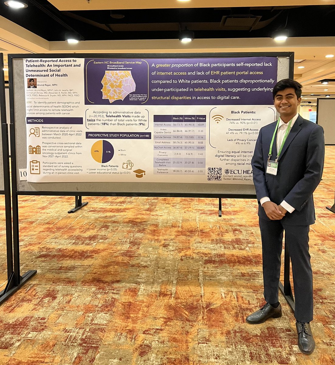 Arvind Rajan, MPH (@arvind_rajan_) on Twitter photo Excited to present our racial disparities research in telehealth access at #AACRdisp22!! Thanks to @RSnyder_MD for your mentorship throughout this project and it was a pleasure working with such an amazing team!! <a href="/jackiasiello/">Jack Iasiello</a> @AlexParikhMD <a href="/ScarlettHaoMD/">Dr. Scarlett B Hao</a>
<a href="/ECUBrodySOM/">ECU Brody School of Medicine</a> <a href="/AACR/">AACR</a> Excited to present our racial disparities research in telehealth access at #AACRdisp22!! Thanks to @RSnyder_MD for your mentorship throughout this project and it was a pleasure working with such an amazing team!! <a href="/jackiasiello/">Jack Iasiello</a> @AlexParikhMD <a href="/ScarlettHaoMD/">Dr. Scarlett B Hao</a>
<a href="/ECUBrodySOM/">ECU Brody School of Medicine</a> <a href="/AACR/">AACR</a>