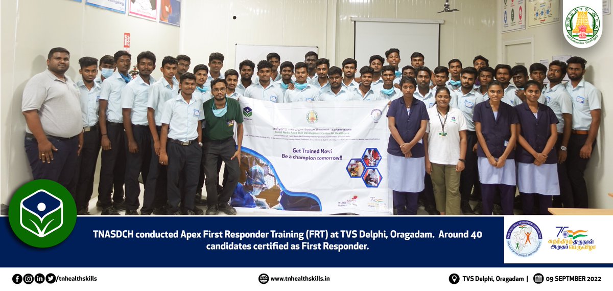 tnhealthskills's tweet photo. Apex First Responder Training (FRT) at Delphi TVS, Oragadem. We trained around 40 Workers on 09/09/2022.

#firstaid #TNSDC #TNASDCH #tamilnadu @PibSkill @pibchennai  #delphiTVS https://t.co/BFwxQAv0FX