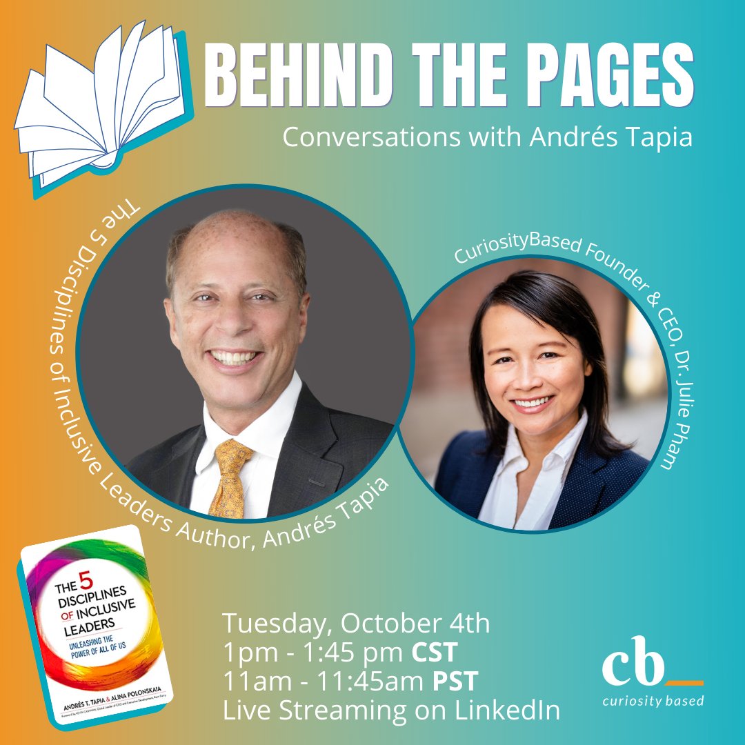 Dr. Julie is so excited to interview Andrés Tapia in the second installment of our new LinkedIn series on Tues, Oct. 4, 11 am PST. 

🗓  Register &amp; join the event on LinkedIn: linkedin.com/events/behindt… 

#author #booktalk #behindthepages #curiositybased
