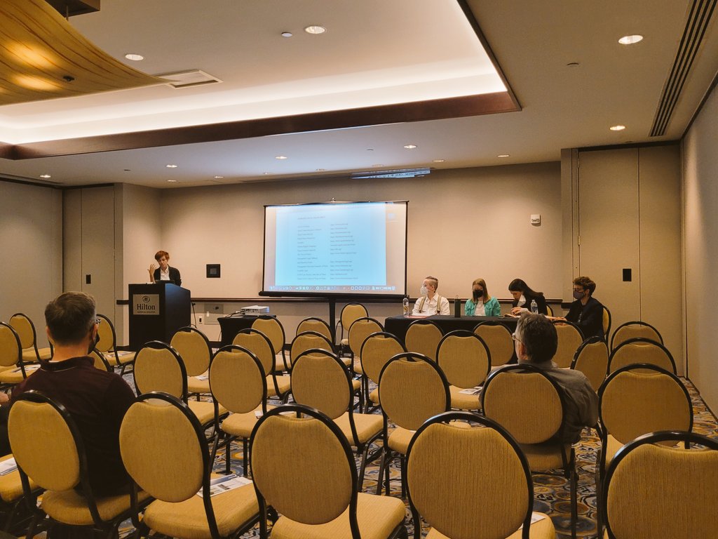 DrCynthiaPorter's tweet photo. A great Day 3 of #theGSA2022 is underway! Following my own participation in a round table on #mentorship of BIPOC folx in #GermanStudies, I'm excited for Part II of the round table on "The Place of Trans* in German Studies," moderated by @SimoneStirner
#GSA2022 #SupportLocalOrgs https://t.co/NEFycFcA9v