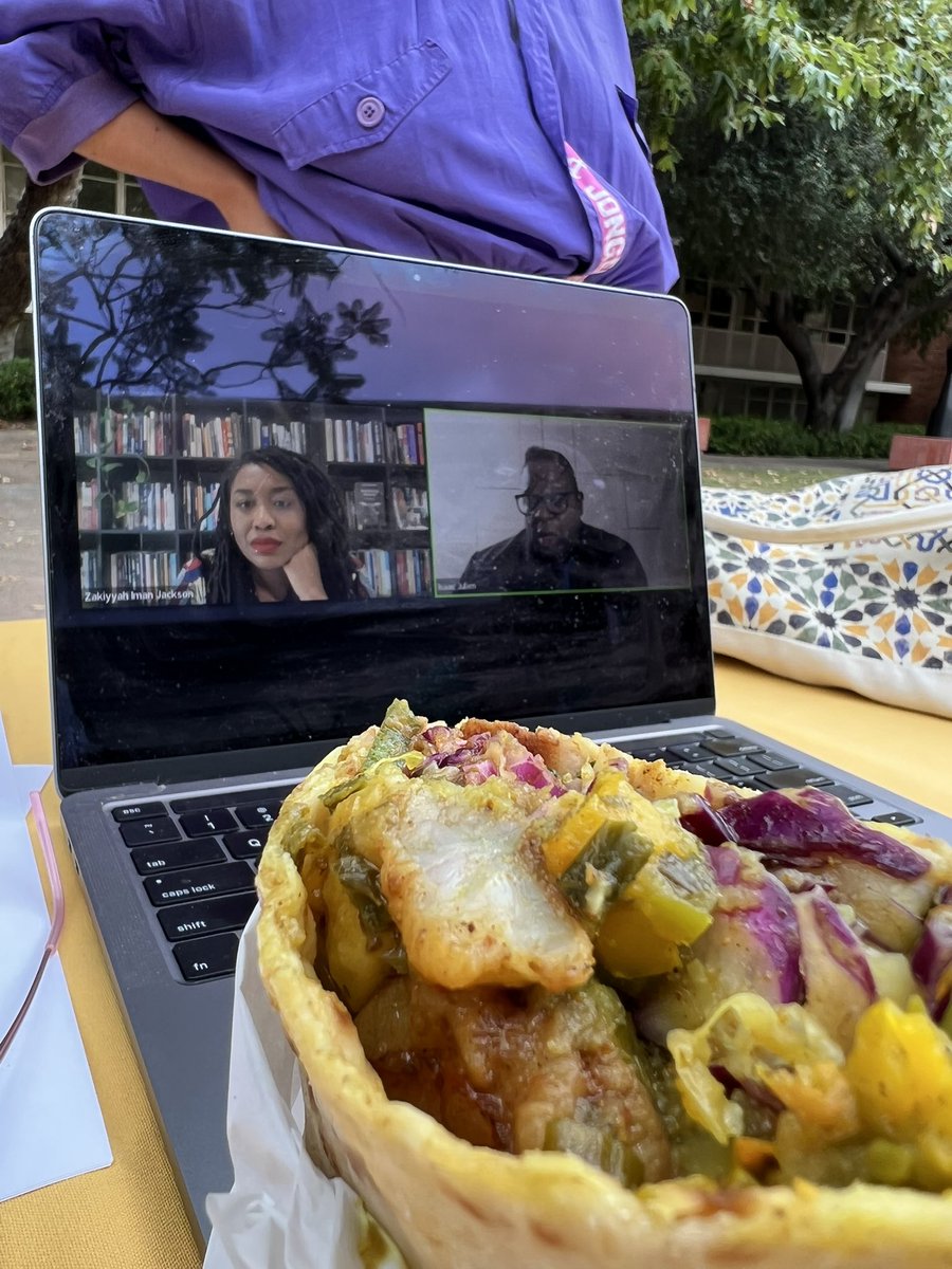 inlandemperor's tweet photo. One of the lovely things about doing #ASAP13 in L.A. is being able to picnic outdoors (w/ a free lunch from Roti, beautifully selected by Josh Guzmán) while absorbing the brilliance of @ZIJackson and @isaacjulien @ASAP_artsNOW https://t.co/nPjH0gslNf