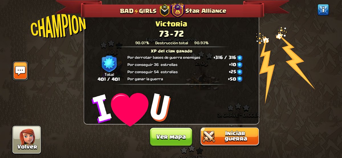 VICTORIA!!! 😍😍😍💜

Excelente victoria por parte de nuestras grandiosas BAD⚡GIRLS &amp;  INVITADOS!,🎉

Muchas gracias a tod@s por participar en nuestra war mensual y dar lo mejor siempre 💋✨💪🏻

Vamos por más victorias!!! 
GoBG✨💪🏻