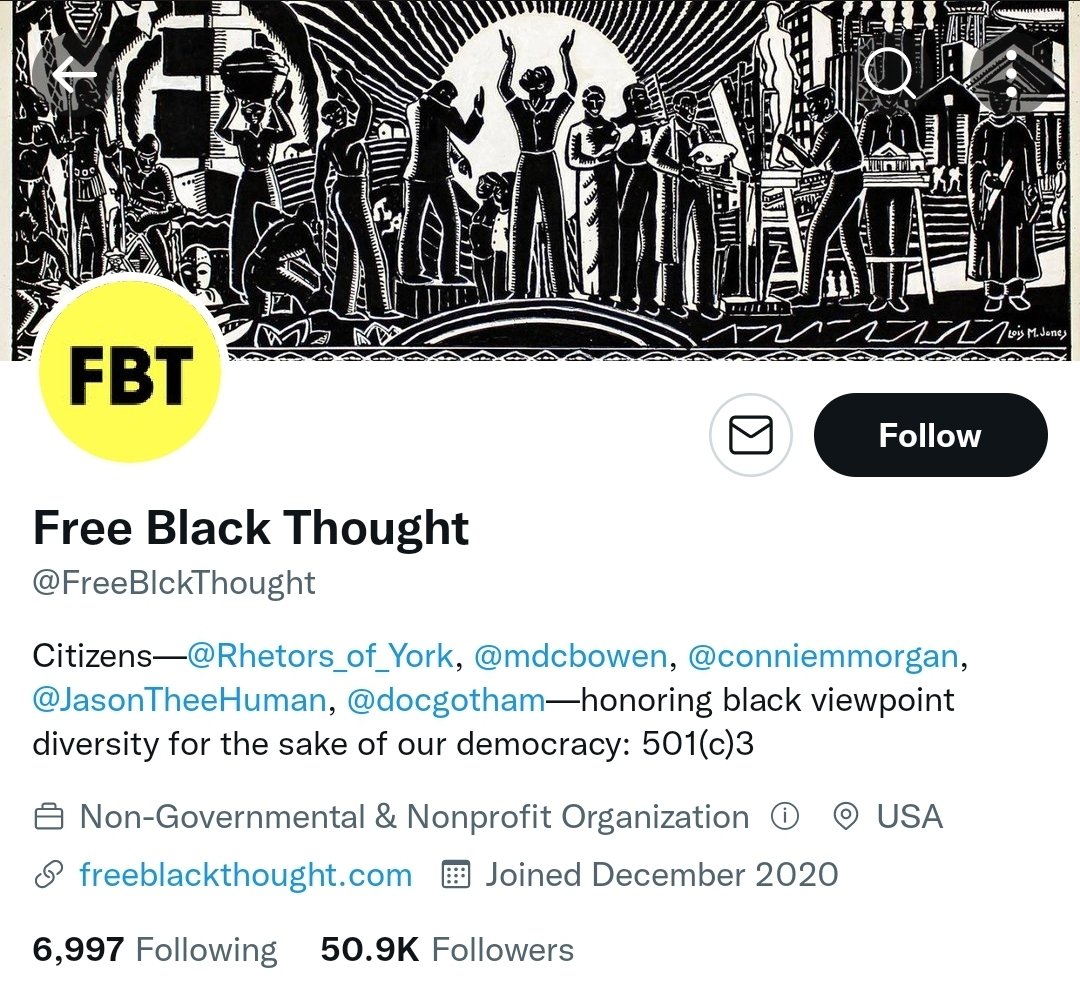 I am uncomfortable being told what is 'free' 'black thought' by an account that is only 3/5ths black.