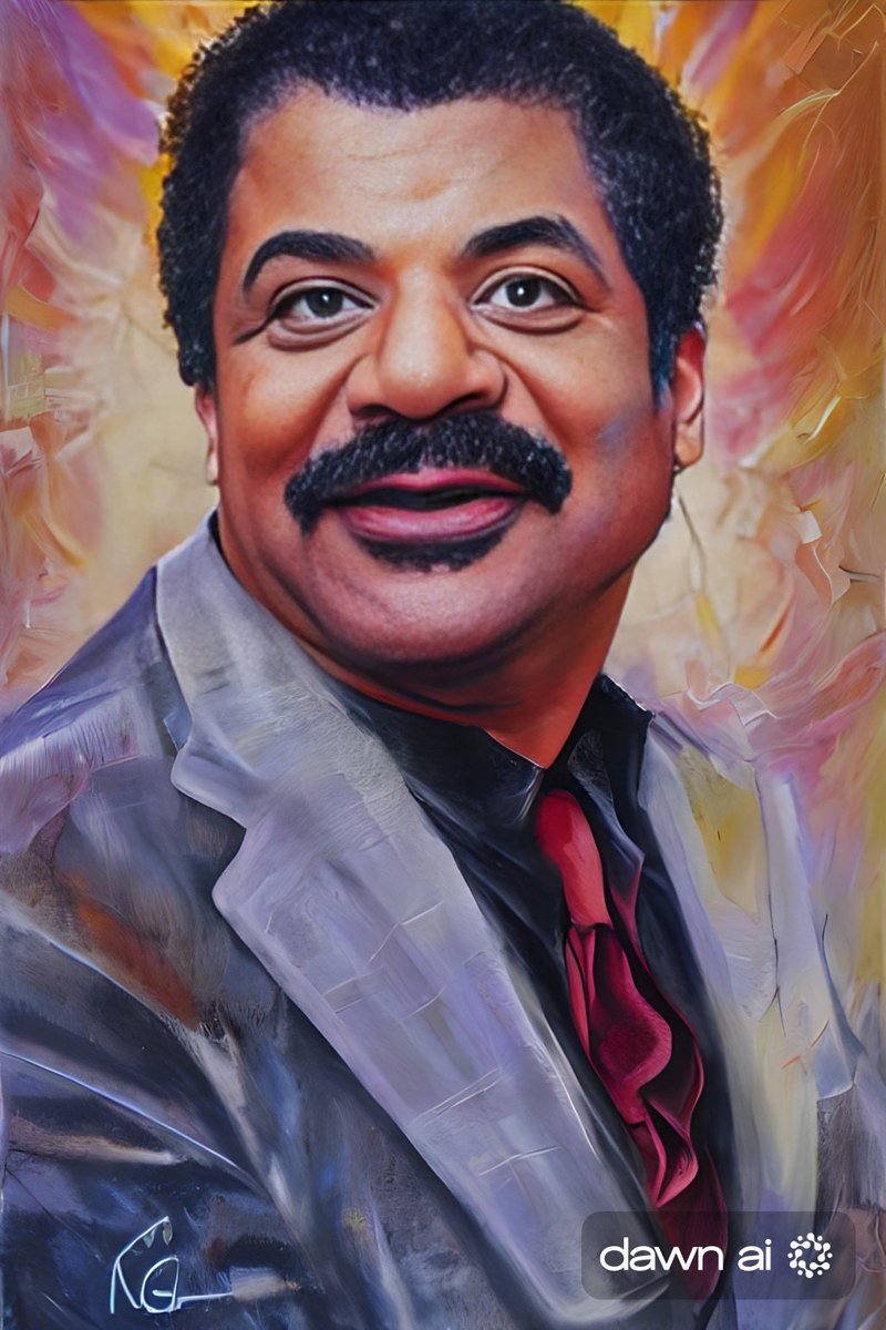 BecklundRodney's tweet photo. @neiltyson Some portraits of NDT that I made with the help of AI. https://t.co/A4aigRlnH3