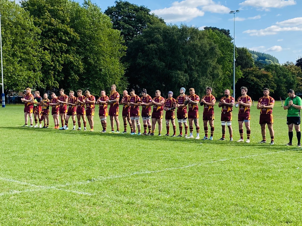 RfcAbergavenny's tweet photo. Great win for the guys today in the WRU Div. 2 Cup. Great respect shown by both teams for @EddieButlerBBC who we dearly miss and who did so much for us. RIP Ed 😔💜💛💔@AllWalesSport @DRA_Community @welshclubrugby @WRU_Community @WelshRugbyUnion https://t.co/9Qtvd9zp28