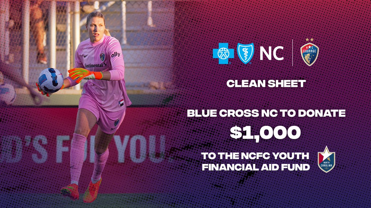 When we record a clean sheet, our generous friends @BlueCrossNC donate $1,000 to the @NCFC_Youth Financial Aid Fund! Keep an eye out all season for more clean sheets and community activations 😍 #NCvRGN | #CourageUnitesUs