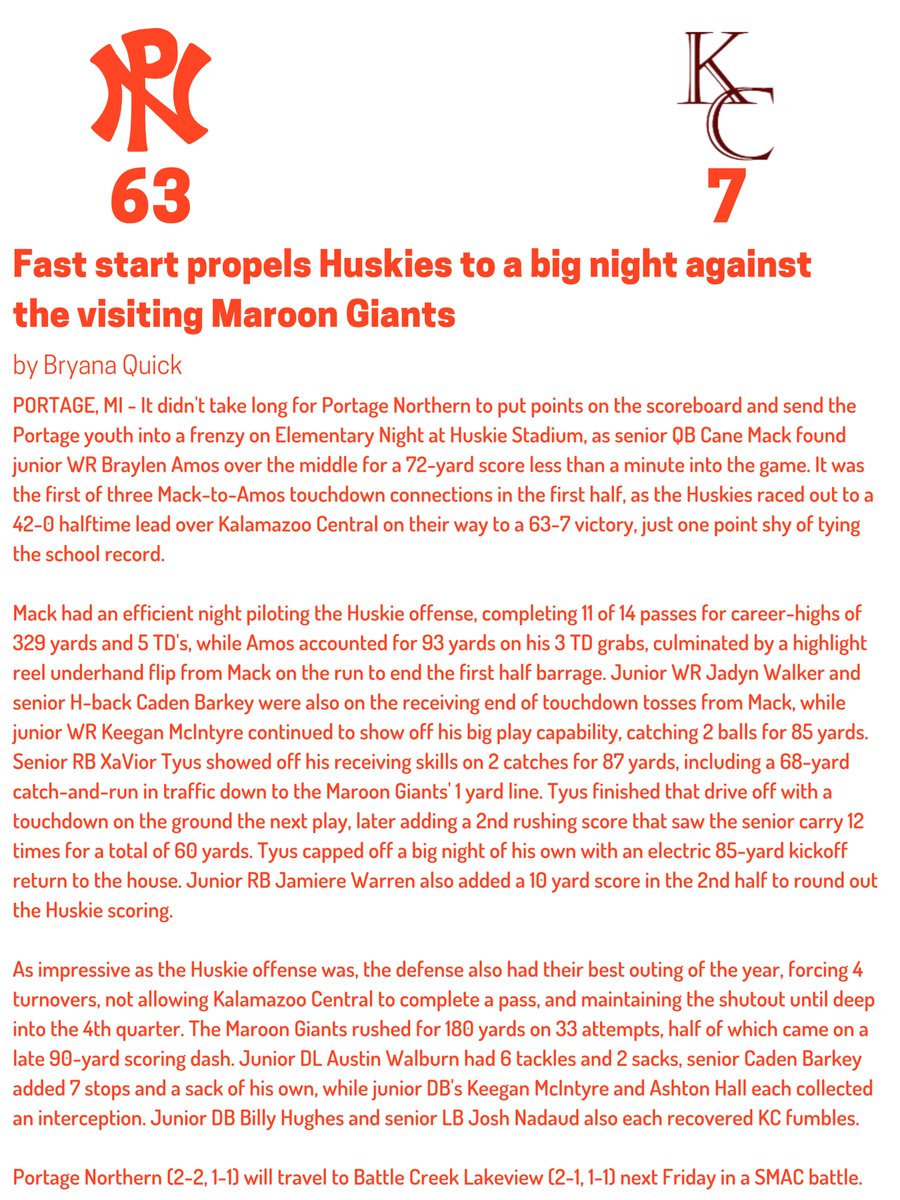 Portage Northern Football tweet media