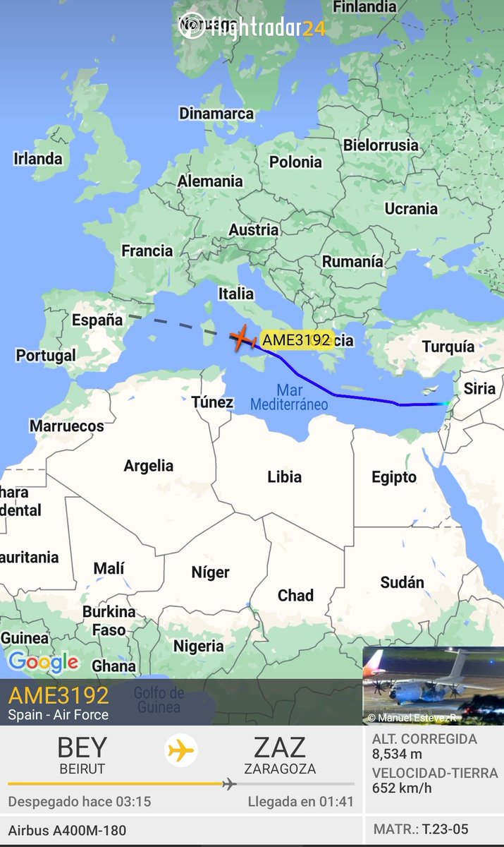 Web_AME's tweet photo. #AME3192🇪🇦
#A400 #Ala31 #BAZaragoza @EjercitoAire @EATC_ regresando de #Beirut en apoyo a las tropas 🇪🇦 de @UNIFIL_ https://t.co/oI59c9Nhca