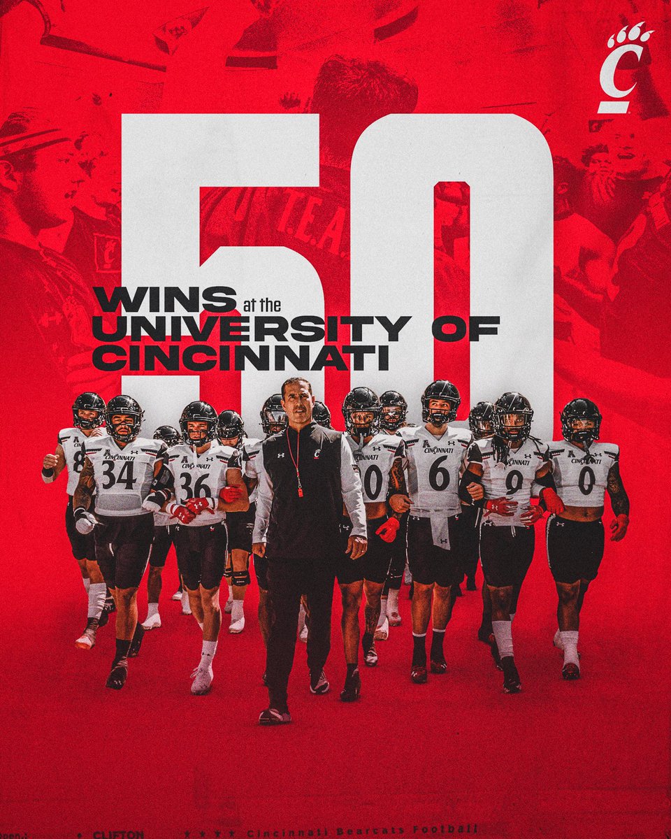 GoBearcatsFB's tweet photo. 𝗙𝗜𝗙𝗧𝗬 𝗙𝗢𝗥 𝗙𝗜𝗖𝗞.
Congrats, Coach‼️

#Bearcats | @CoachFick https://t.co/jg5ic4QQV4