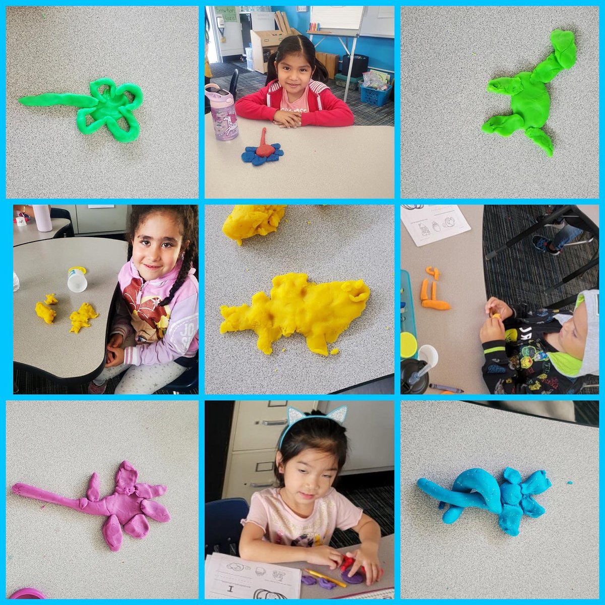 MsPerrys5th's tweet photo. Yesterday was National Playdough Day! Our kindergarten Eagles used their creative thinking skills to shape playdough into things like a ball, snake, flower and dinosaur! The squeezing, pinching and pulling movements also help strengthen hand muscles and develop fine motor skills. https://t.co/43BtqpCEhx