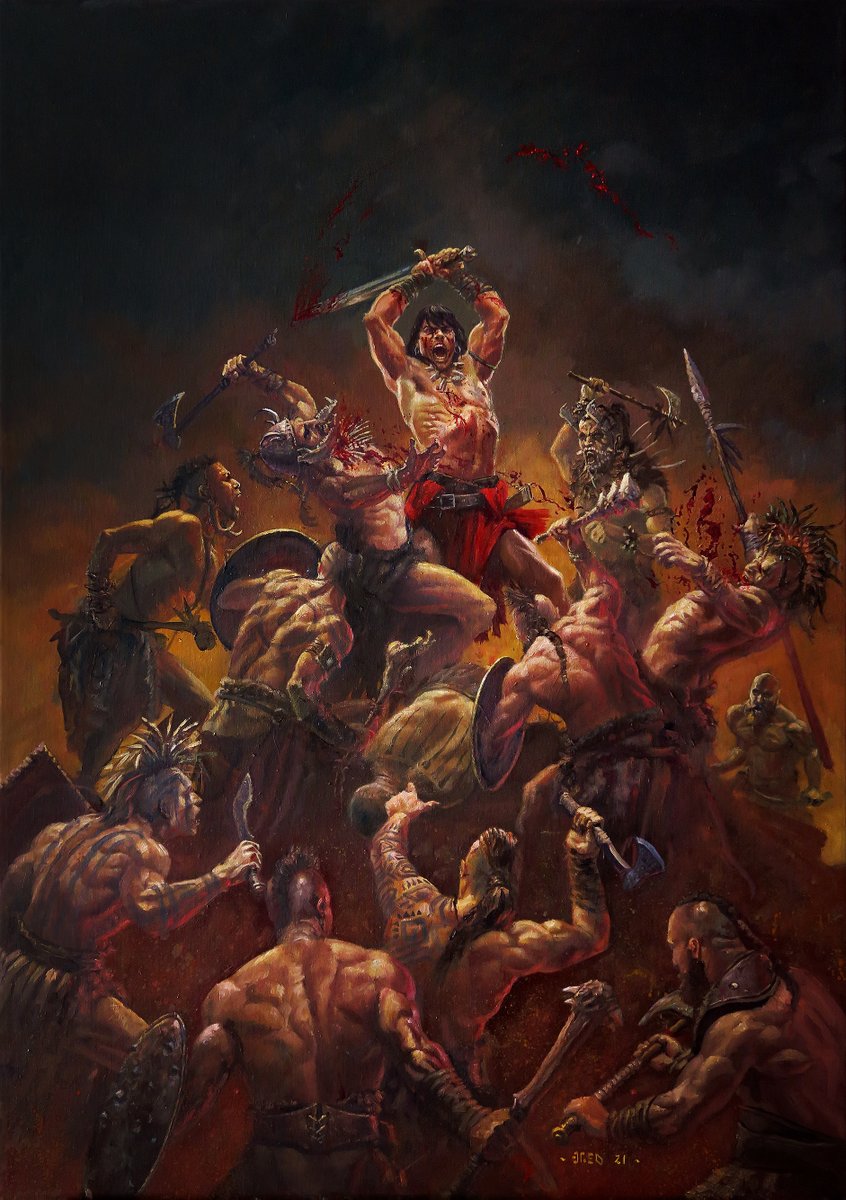 BreoganAlvarez's tweet photo. @JW_Arte Buenas
 Soy Breo, pinto al óleo sobre lienzos de gran formato y temáticas fantásticas y heroicas. Podéis encontrarme en el Artist House 154 pintando en directo, exponiendo obras y vendiendo tanto prints como originales 
Pasaos a saludar y dar palique https://t.co/BrTKXU0j3c