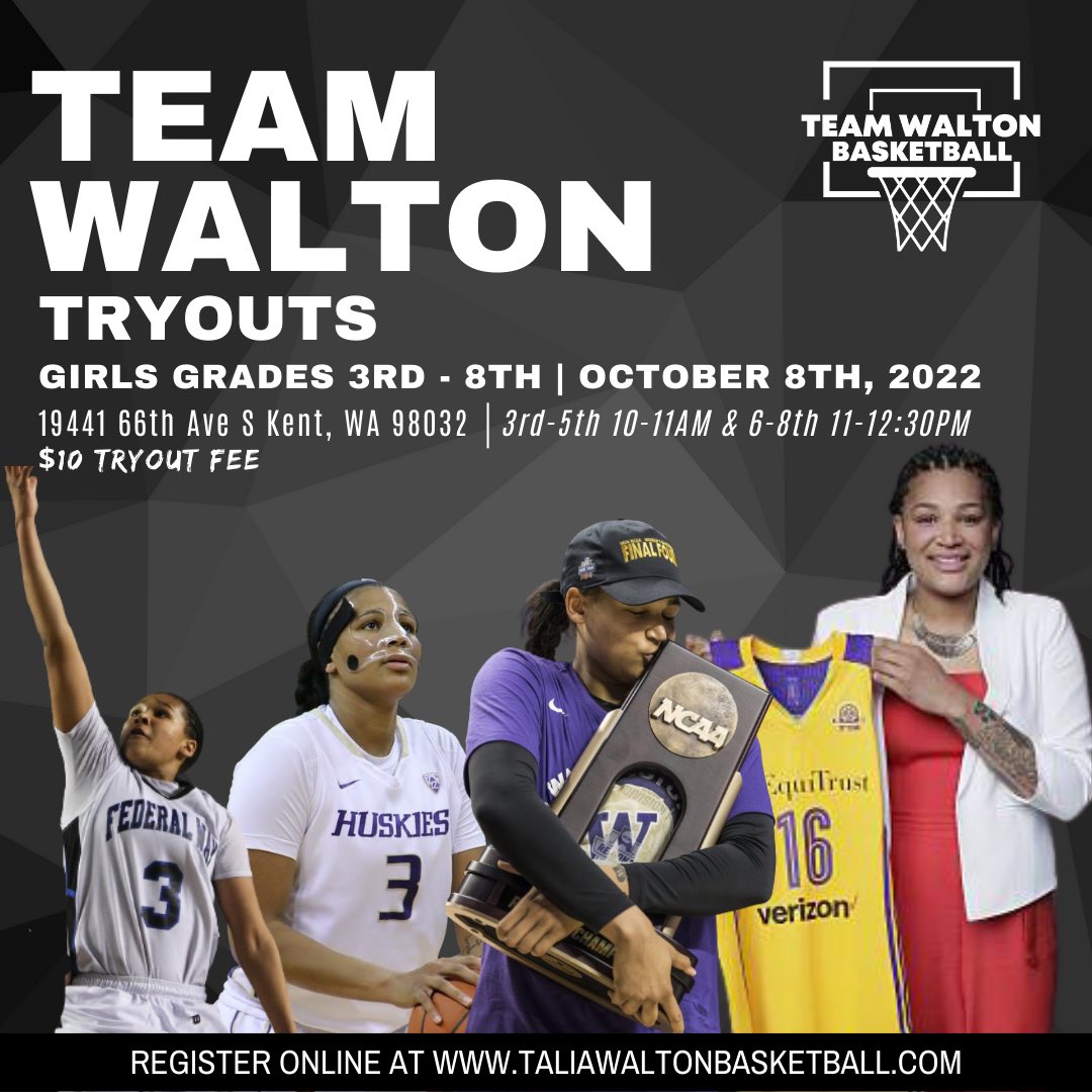 Very excited to announce the beginning of something special! #TeamWalton is looking for girls grades 3rd - 8th 🏀 To register for tryouts please visit: taliawaltonbasketball.com