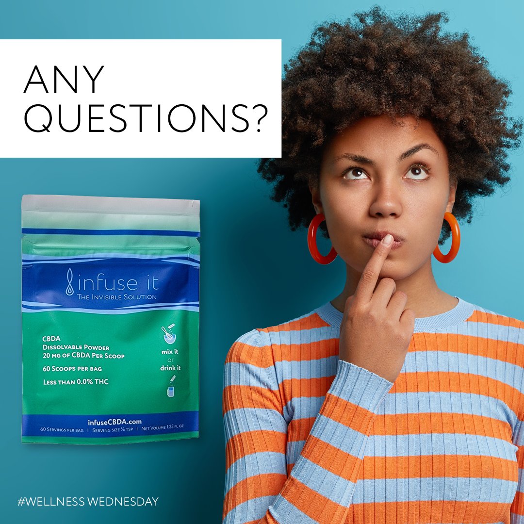 InfuseIt_CBDA's tweet photo. There are no stupid questions! Ask us anything you'd like to know about Infuse It #CBDA.

#NationalAskAStupidQuestionDay #WellnessWednesday #CBD https://t.co/VuzozIXQ6h
