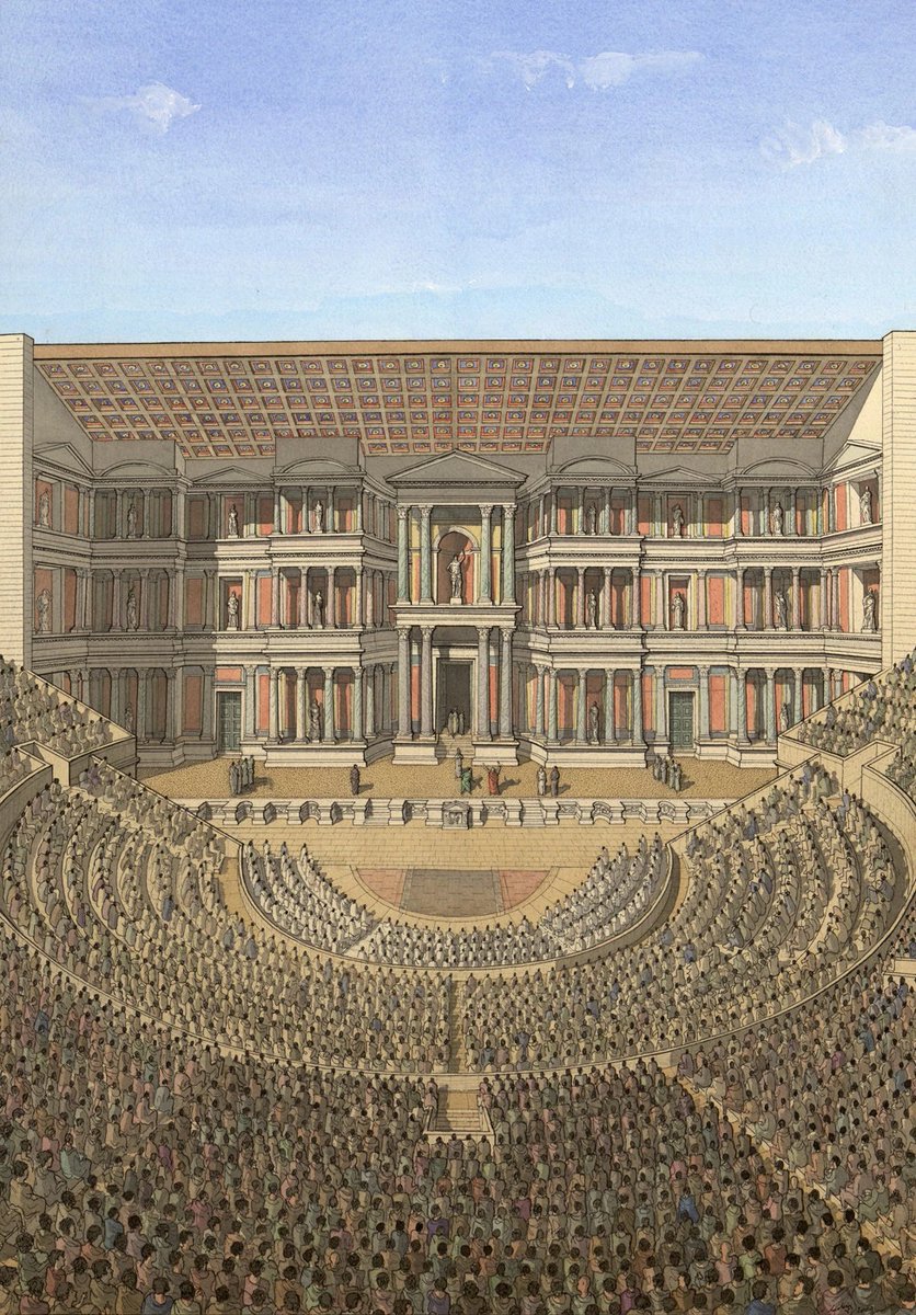 vintagemapstore's tweet photo. Arles Theatre circa 100AD, Roman Gaul (France) - Jean Claude Golvin. https://t.co/qlVuOhtRWX