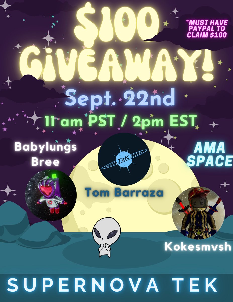 Tom_Barraza's tweet image. Pull up to our #SupernovaTek AMA/Giveaway space every Thursday for chance to win $100💵‼️

🚀 Ask us anything about Company or NFT project
🚀 Learn about passively earning ⭐️s
🚀 Share with frens!
🚀 Must be in space👇🏾 to win


#NFTs #WaterHash