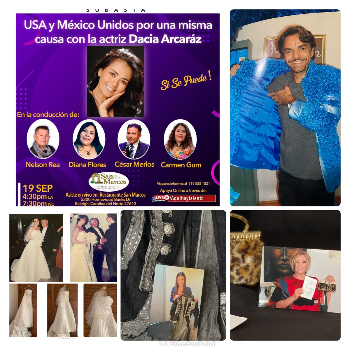 Gracias a Nelson Rea y amigos  actores las donaciones para realizar esta subasta , para terapias de mi hijo,lunes 19 de Sep Restaurant San Marcos (Carolina del Norte) y f/live #aquihaytalento a las 4:30 hora de LA 6:30 MX y7:30 NC,los esperamos, más de 24 artículos en la subasta