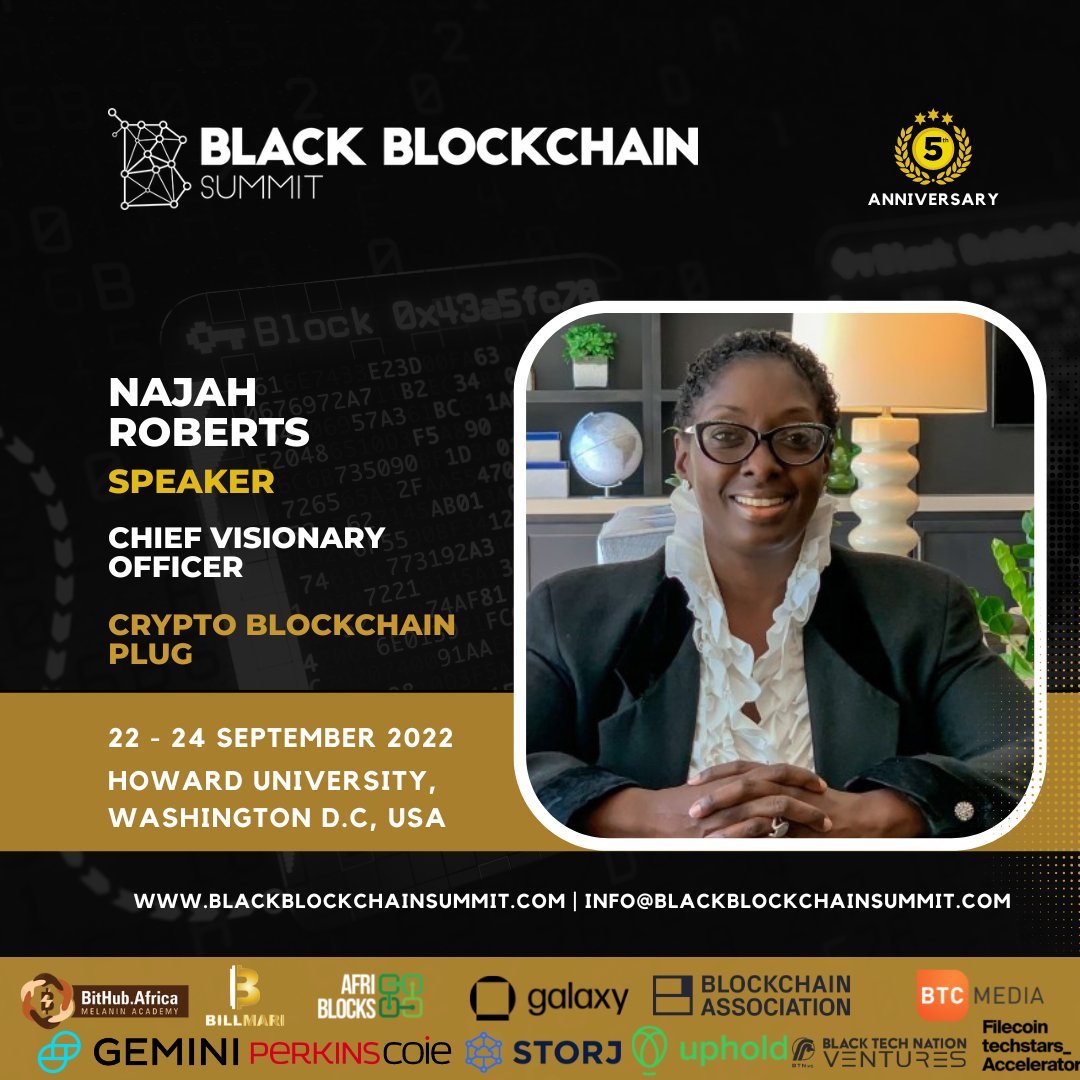 NajahRoberts's tweet photo. Family, join us at the #BlackBlockchainSummit and learn about the state of #Crypto and gaining #wealth with #Bitcoin #QUEENOFCRYPTO #NajahRoberts @BlkBlockchainDC @blackblockchainsummit #cryptoblockchainplug #entrepreneur #cryptopreneur #blackwallstreet https://t.co/tNKX6LCfjn