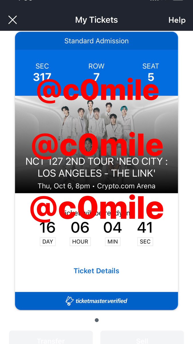 c0mile's tweet photo. WTS
1 ticket to NCT 127 The link in LA @ crypto arena Thursday, Oct 6th, 2022!

- sec 317 seat 5
- face value ($100)
- zelle and venmo only!
- will provide any proofs necessary:)
-willing to FaceTime throughout the process!
-selling for a friend!

Dm me if interested<3 https://t.co/FIOSGBfF4M