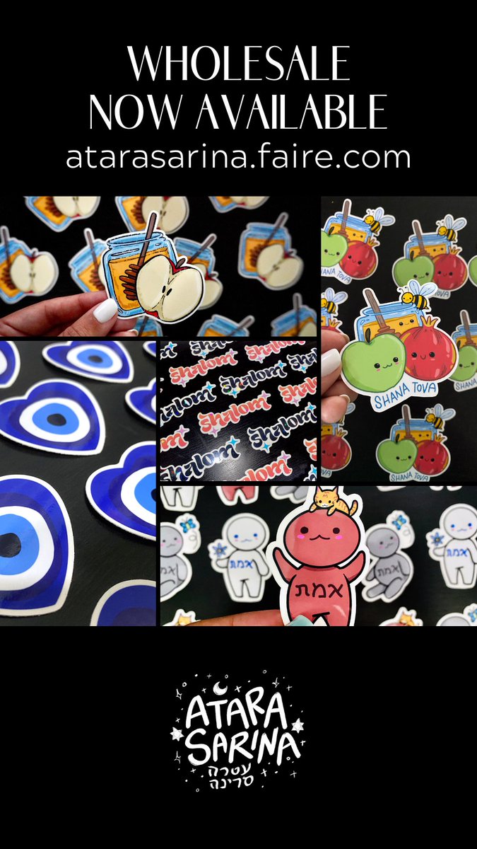 AtaraSarina's tweet photo. If you’re interested in buying stickers in bulk for your own shop, visit https://t.co/kYsdA1c4go to order wholesale! ✨

#stickers #stickershop #jewishshop #jewishowned #blackownedbusiness #blackandjewish #wholesalestickers https://t.co/gOeNHeqp0p