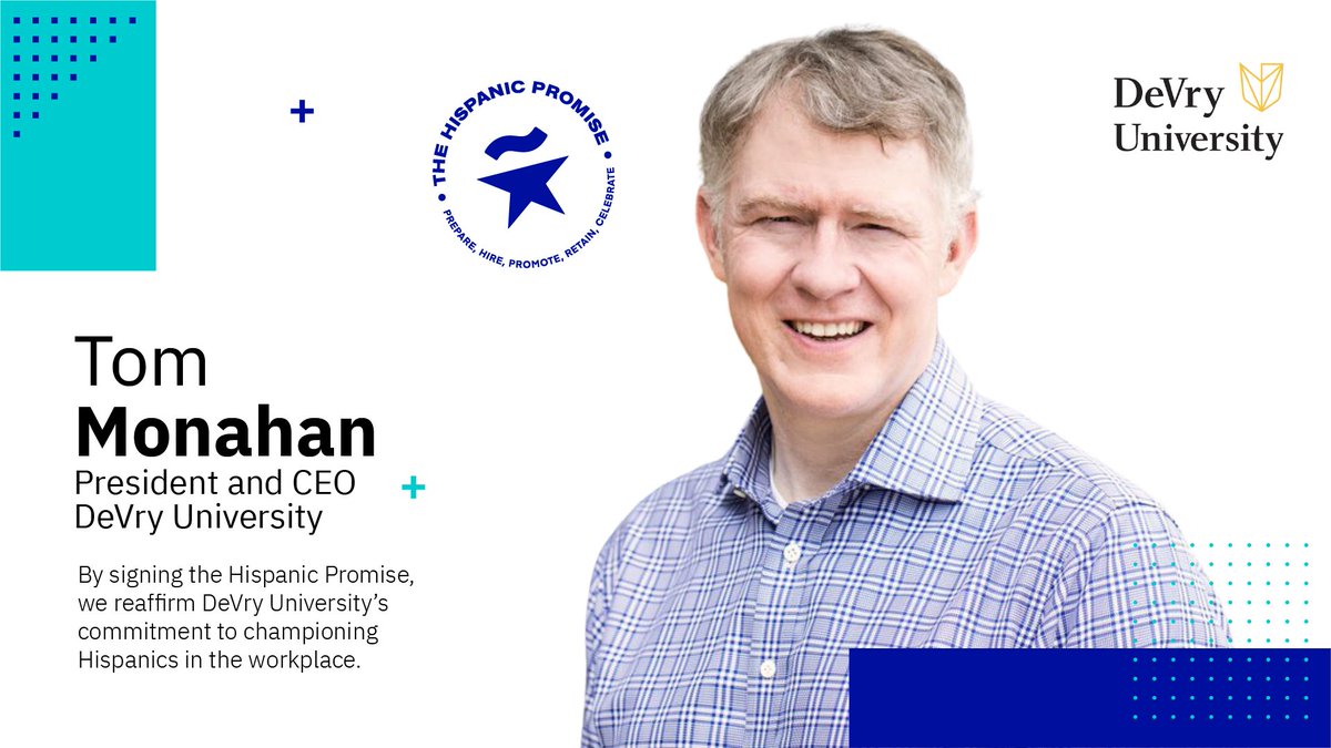 TheHispanicStar's tweet photo. We are very happy to announce that @devryuniv has signed the Hispanic Promise and Tom Monahan, President and CEO sent us a message. Learn more about the Hispanic Promise at https://t.co/I0CnhgFqmW
#TogetherWeShine #HispanicHeritageMonth #TheBreakthroughGeneration https://t.co/cuX5Y0Fpje