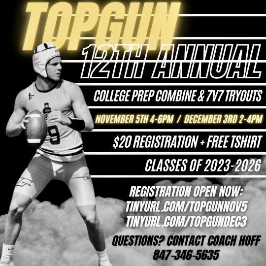 TopGunQB's tweet photo. TOP GUN’s 12th-annual #CollegePrep #Combine &amp; #7v7 #Tryouts REGISTRATION NOW OPEN!!! #SeeYouattheTOP👍🏻👊🏻✝️🚂✈️🏈 https://t.co/R5Y6R3RQso https://t.co/d6CBEkpoMb