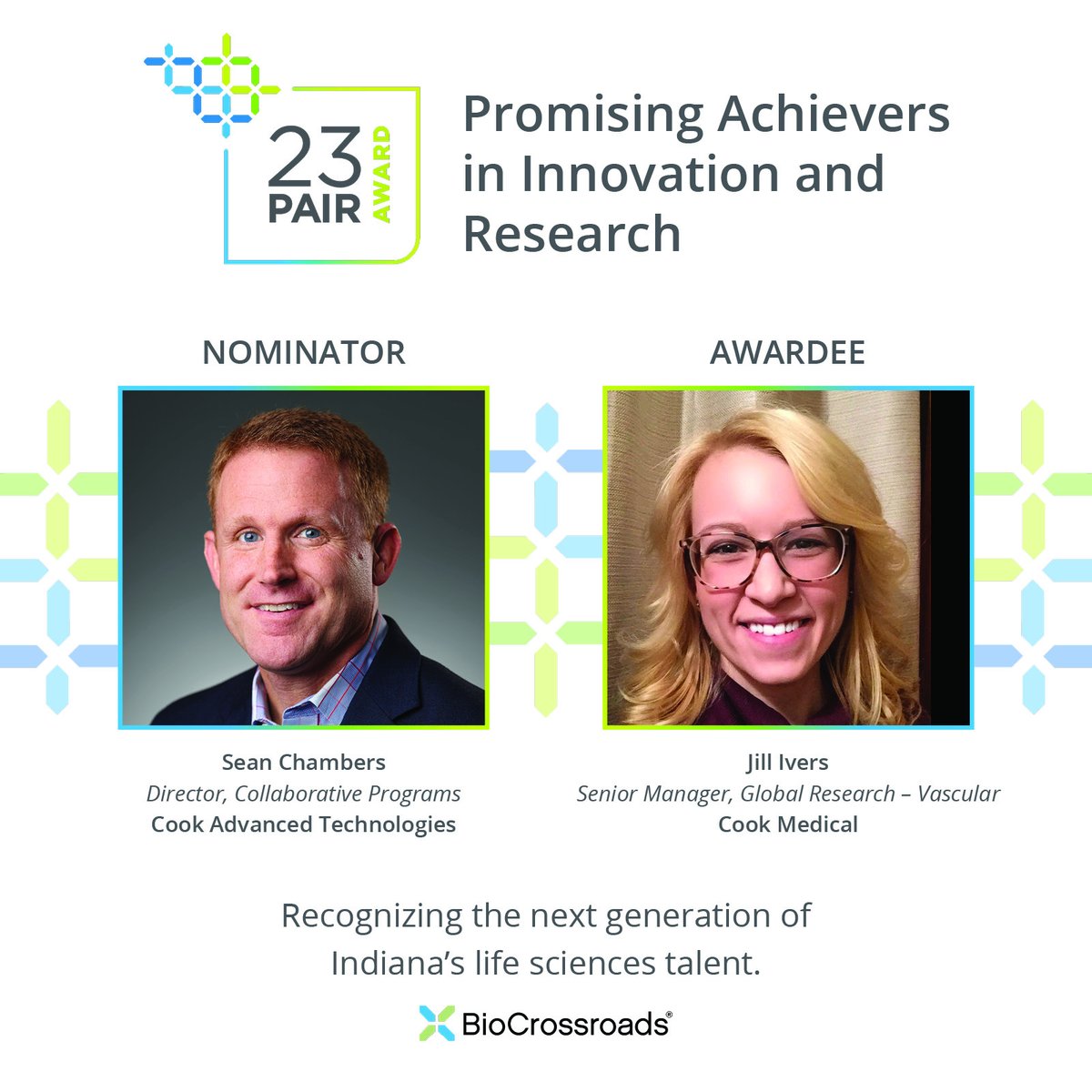 CookMedical's tweet photo. We're honored to share that Jill Ivers, Senior Global Research Manager in our Vascular Division, was awarded t he #23PAIR Promising Achievers in Innovation and Research Award from @BioCrossroads. Congrats Jill! https://t.co/ZmQvuIbR2r https://t.co/83FgnHULzL