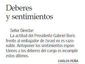 Josefcolagos's tweet photo. En pocos caracteres Carlos Peña evidencia el problema de fondo con lo de Israel. La presidencia de la República no es un cargo para gustos personales. https://t.co/qddWmtWJlj