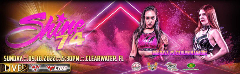 Tomorrow!! #SHINE74 

<a href="/labravaofficial/">Labrava Escobar</a> vs <a href="/itsdevlyn/">Brianna Bibby</a>

Doors Open – 4:30 PM EDT
Bell Time – 5:30 PM EDT

VIP: $20*
GA: $15*
Kids 9-16 GA: $10 with a paid adult*

Tickets available at RoadHouseNation.com 

iPPV available at WWNLive.com 

#WomensWrestling #WWN