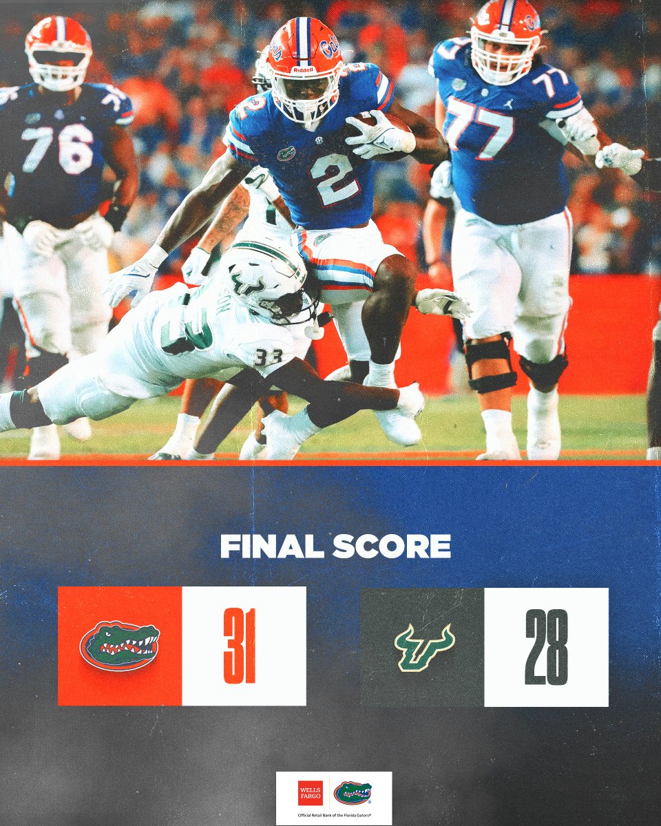 GatorsFB's tweet photo. Gators Win!

#GoGators | @WellsFargo https://t.co/admMgrp7sy
