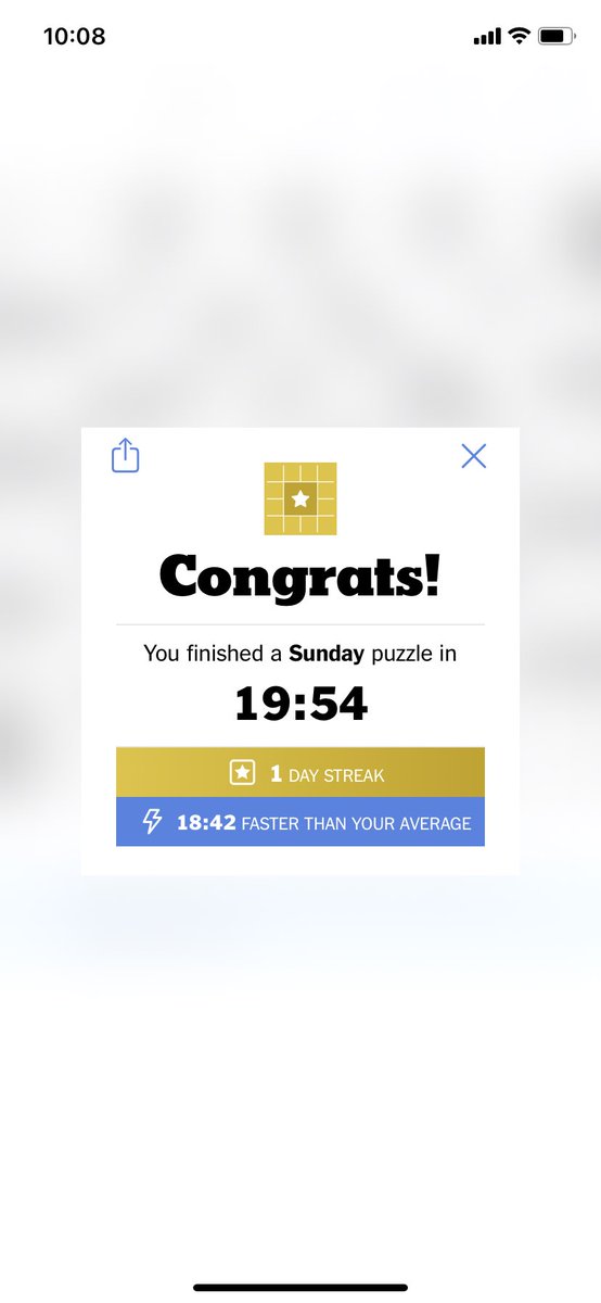 Another sub 20 @NYTGames Sunday! #nytxw