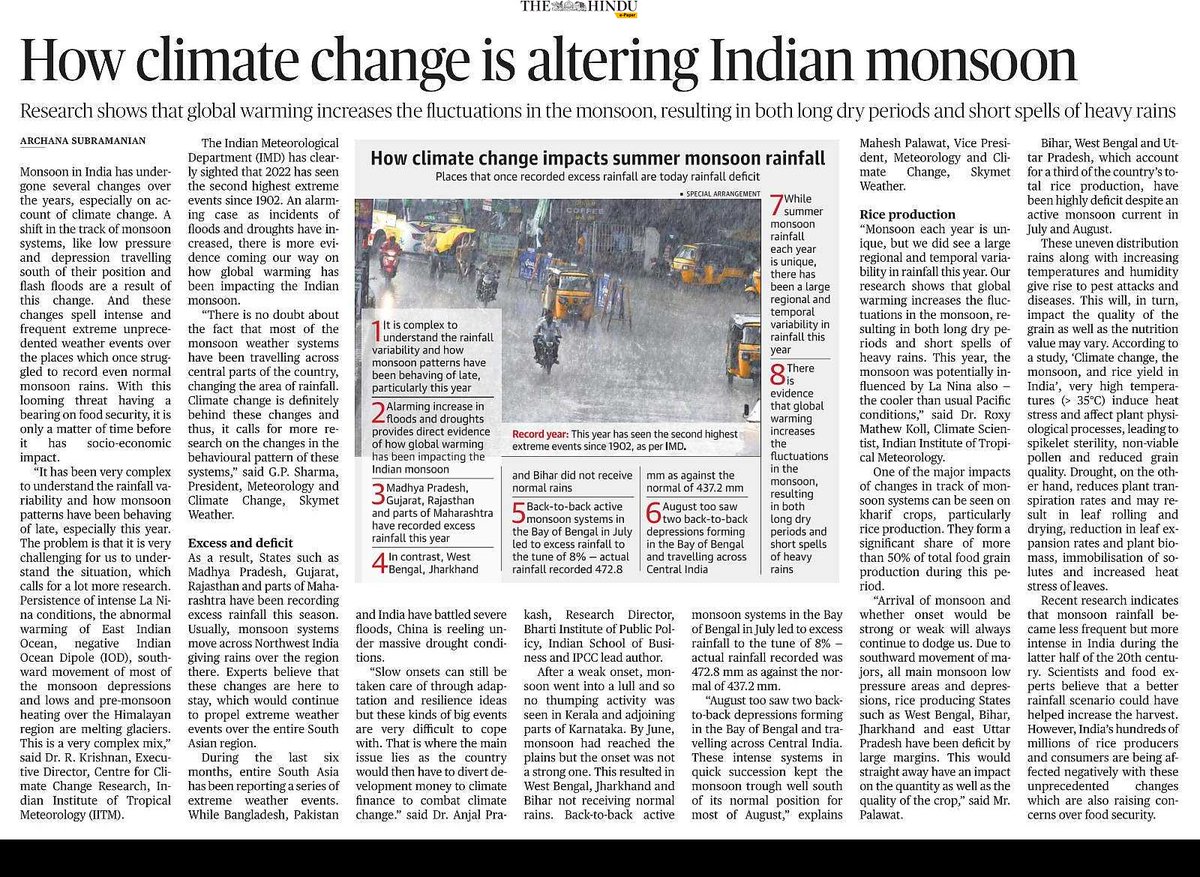 #ClimateChange #IndianMonsoon #Impact 
Via - @the_hindu