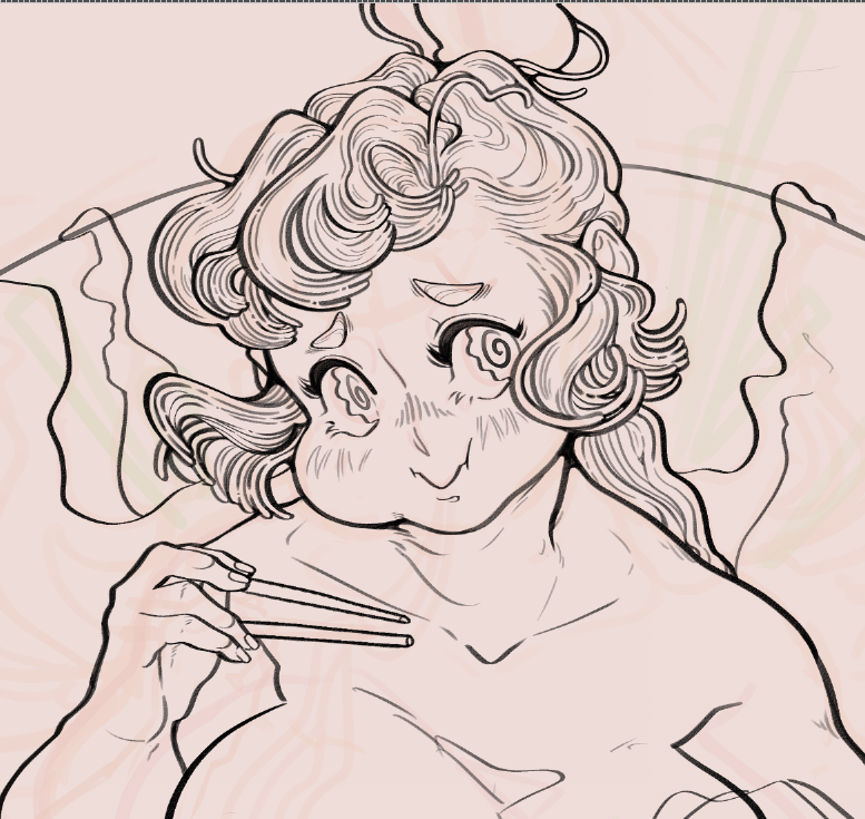 🍥🍜WIP 🍜🍥 been feeling dead and exhausted these past few weeks with work only giving me a single day out of the whole week to rest 😮‍💨 art progress has been slow since I'm using most of my free time to sleep 😅