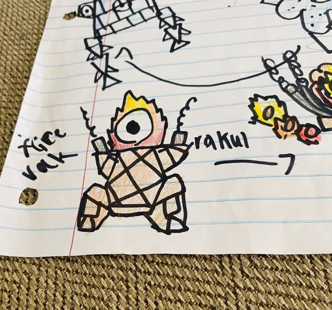 Something a bit wholesome for the weekend- my son and best friend were creating #Pokemon at school and I took one of my son's concepts and gave it a once over!Introducing Rakul (rock/fire) who evolves into Core Coal (rock/fire) 