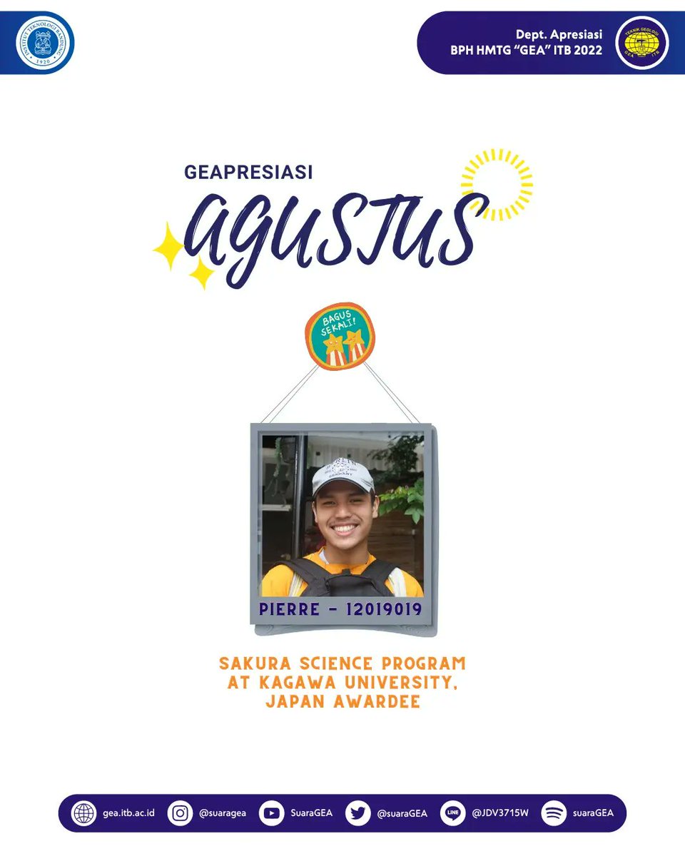 suaraGEA's tweet photo. [GEAPRESIASI AGUSTUS]

Berprogreslah dengan memanfaatkan sekecil apa pun kesempatan karena tidak ada usaha yang sia-sia. Selamat atas semangat berprestasinya brur, Prestasi tak dapat diraih tanpa adanya semangat. Teruslah berprogres dan selalu semangat!! https://t.co/1ofFZrDXzj