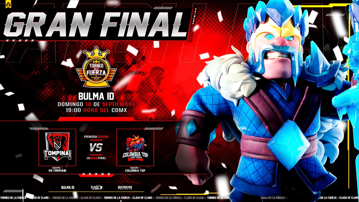 Torneo De La Fuerza (@torneo_la) on Twitter photo ¡Muéstrales de qué está hecho un verdadero Guerrero!
GRAN FINAL
<a href="/TompinaiEmpire/">TOMPINAI EMPIRE</a> 🆚 <a href="/ColombiaTop1/">Colombia Top</a>
📆𝐃𝐎𝐌𝐈𝐍𝐆𝐎 𝟏𝟕 ⏰ 𝟕𝐏𝐌 𝐌𝐗- 𝟗𝐏𝐌 𝐀𝐑𝐆
📣𝙏𝙍𝘼𝙉𝙎𝙈𝙄𝙏𝙀 𝙀𝙉 𝙑𝙄𝙑𝙊:- <a href="/BulmaId/">Bulma ID</a>
🎥 twitch.tv/bulmaid_coc
🔥 QUIÉN SERÁ EL CAMPEON? ¡Muéstrales de qué está hecho un verdadero Guerrero!
GRAN FINAL
<a href="/TompinaiEmpire/">TOMPINAI EMPIRE</a> 🆚 <a href="/ColombiaTop1/">Colombia Top</a>
📆𝐃𝐎𝐌𝐈𝐍𝐆𝐎 𝟏𝟕 ⏰ 𝟕𝐏𝐌 𝐌𝐗- 𝟗𝐏𝐌 𝐀𝐑𝐆
📣𝙏𝙍𝘼𝙉𝙎𝙈𝙄𝙏𝙀 𝙀𝙉 𝙑𝙄𝙑𝙊:- <a href="/BulmaId/">Bulma ID</a>
🎥 twitch.tv/bulmaid_coc
🔥 QUIÉN SERÁ EL CAMPEON?