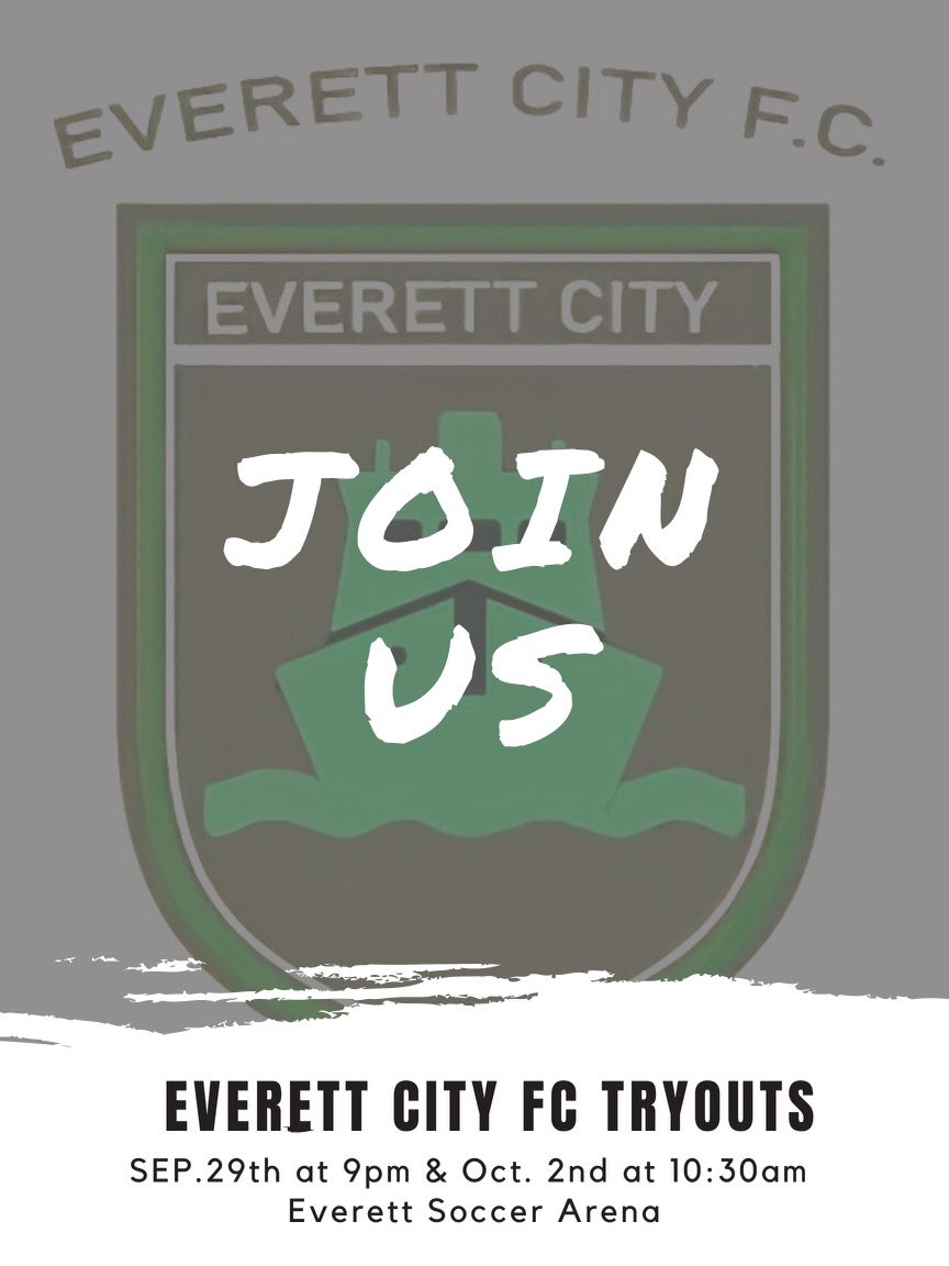 everettcityfc's tweet photo. Tryouts are officially on September 29th at 9pm and October 2nd at 10:30am! Registration opens on Tuesday! Hope to see you there! https://t.co/wGeT1kOuX6