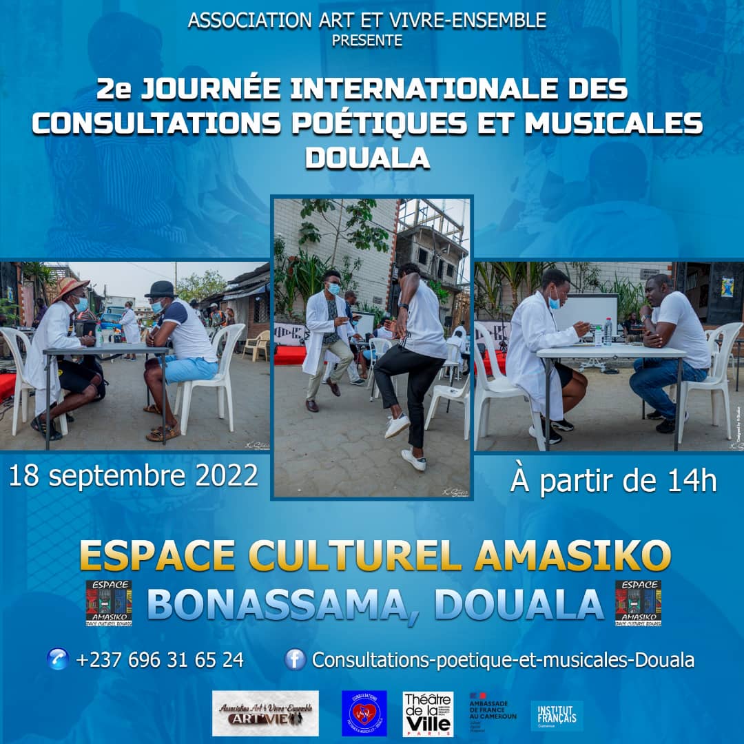 Ça se passe demain à #Douala Les consultations poétiques et musicales -Douala ♥️ Tout est sur l'affiche 😊