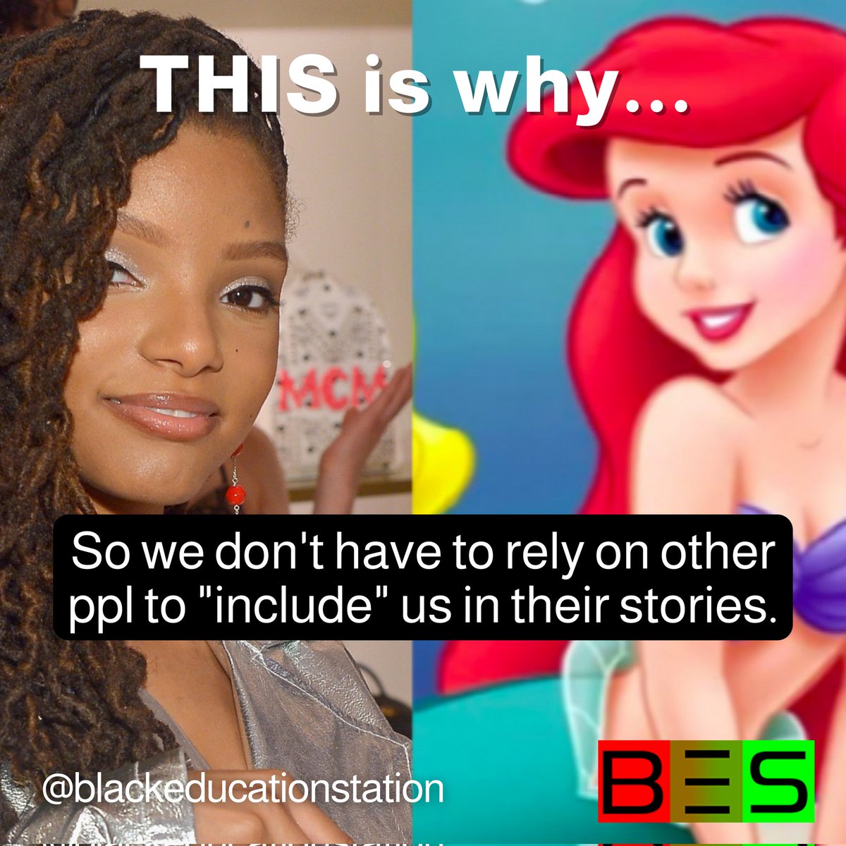 No need to fight, argue or remix other ppls stories. At BES, EVERY story told is beautiful, empowering and features Black people as the main characters.

Have you subscribed yet? blackeducationstation.com 

#blackeducationstation #Disney #littlemermaid #blackariel #bes