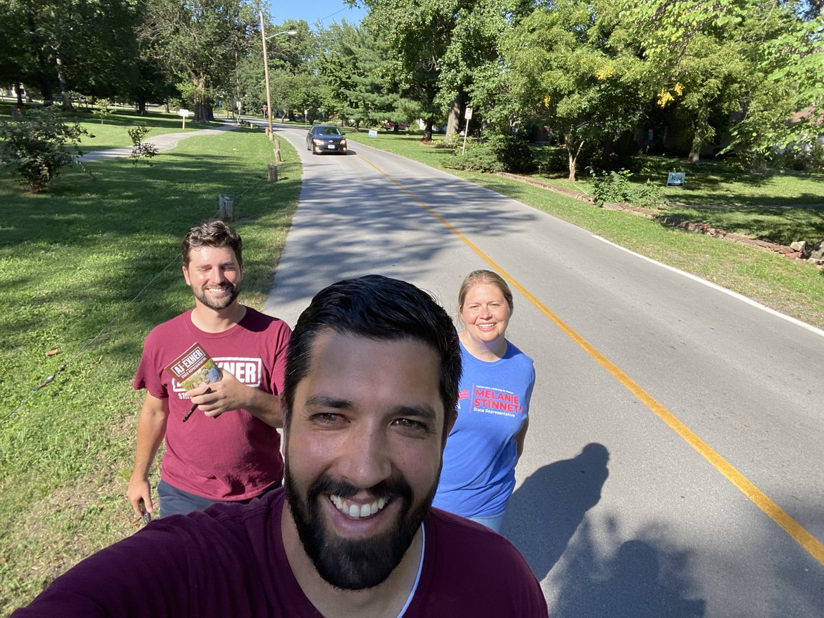 AJExner's tweet photo. Grateful for another eventful day to walk the streets and knock on doors. 
.
.
.
Also a son who can take some campaign pictures and willing to be paid in chicken nuggets
#Exner4MO #moleg #flipthishouseseat https://t.co/0PQruYMo2E