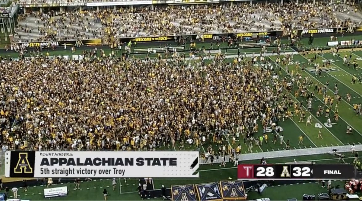 Every App State game that has ever followed them hosting GameDay has ended with a 4-pt win on a 53-yd Hail Mary that was tipped by the defense, caught, and run in for the win.