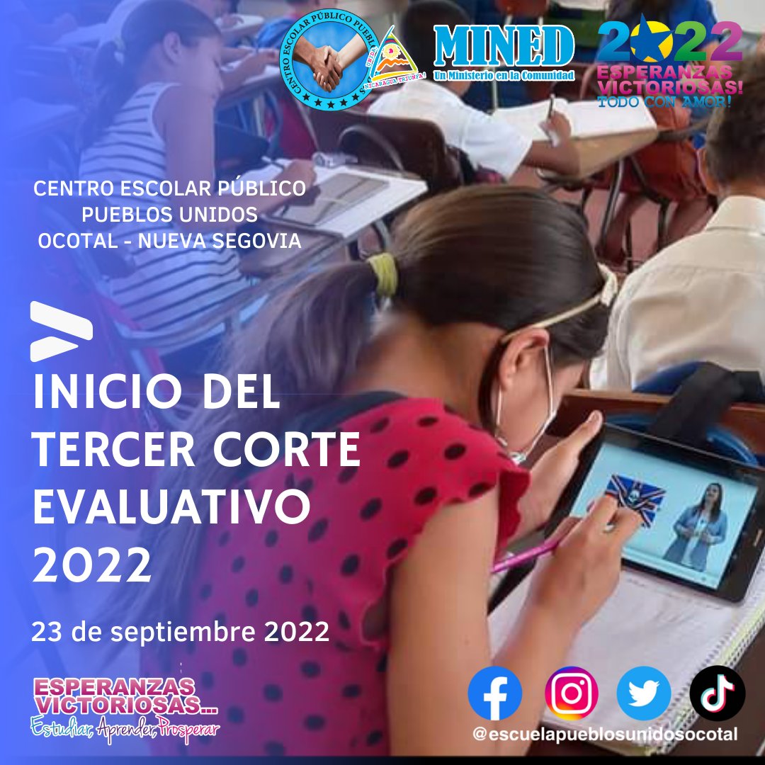 📍ESTUDIANTES Y DOCENTES LISTOS PARA EL TERCER CORTE EVALUATIVO DEL CICLO ESCOLAR 2022. 

Estudiantes se preparan para el Tercer Corte Evaluativo 2022 en el que demostrarán sus conocimientos adquiridos en los salones de clase.

<a href="/minednicaragua/">Ministerio de Educación Nicaragua</a> 
<a href="/minedocotal/">MINED Ocotal</a>