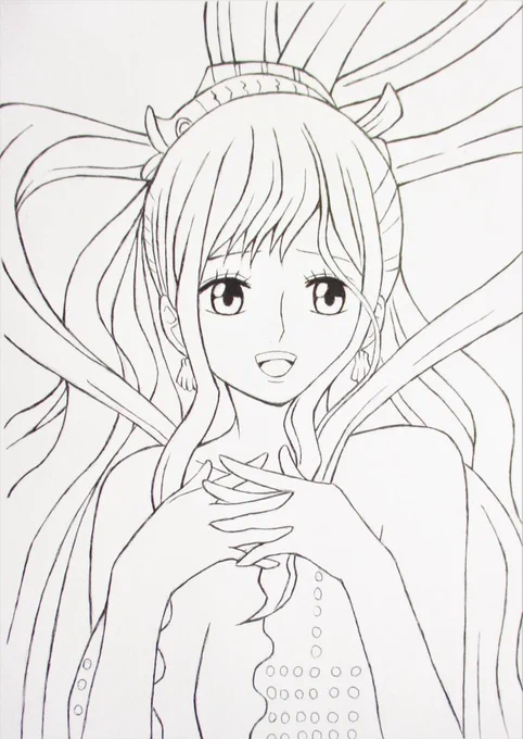 ワンピースのしらほし姫の線画(ペン入れ)です🖋 後日、色塗り予定です😌 #ONEPIECE #しらほし姫 #アナログ #イラスト #絵描きさんと繋がりたい #illustration